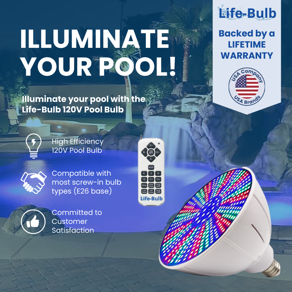 Life-Bulb Color LED Pool Replacement Bulb (E26 Base) | Replaces Pentair Amerlite & Hayward AstroLite (120V) | Lifetime Replacement Program