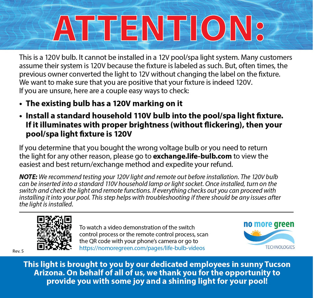 Life-Bulb Color LED Pool Replacement Bulb (E26 Base) | Replaces Pentair Amerlite & Hayward AstroLite (120V) | Lifetime Replacement Program