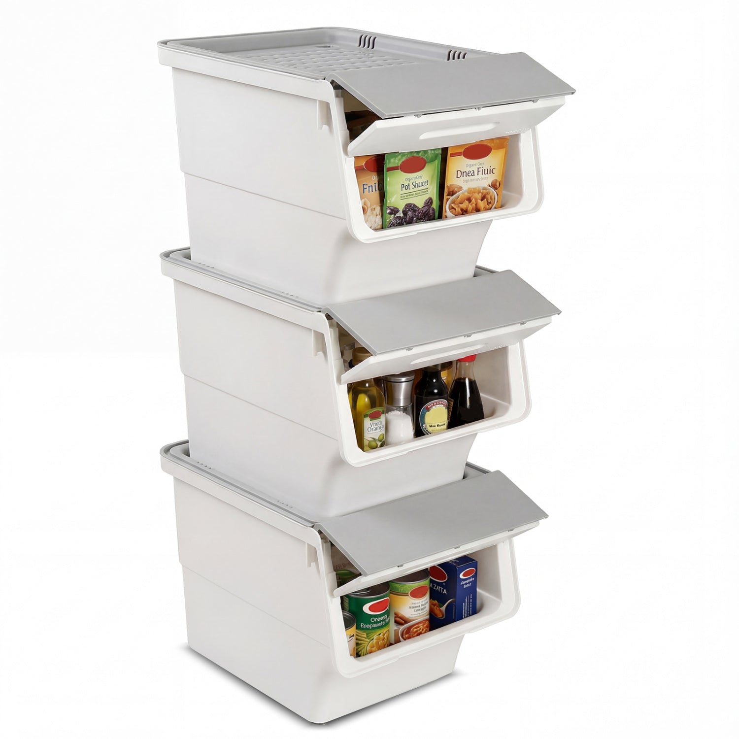 3 Pieces Storage Bins on Wheels Stackable Plastic Boxes with Stay-Open Lid (S)