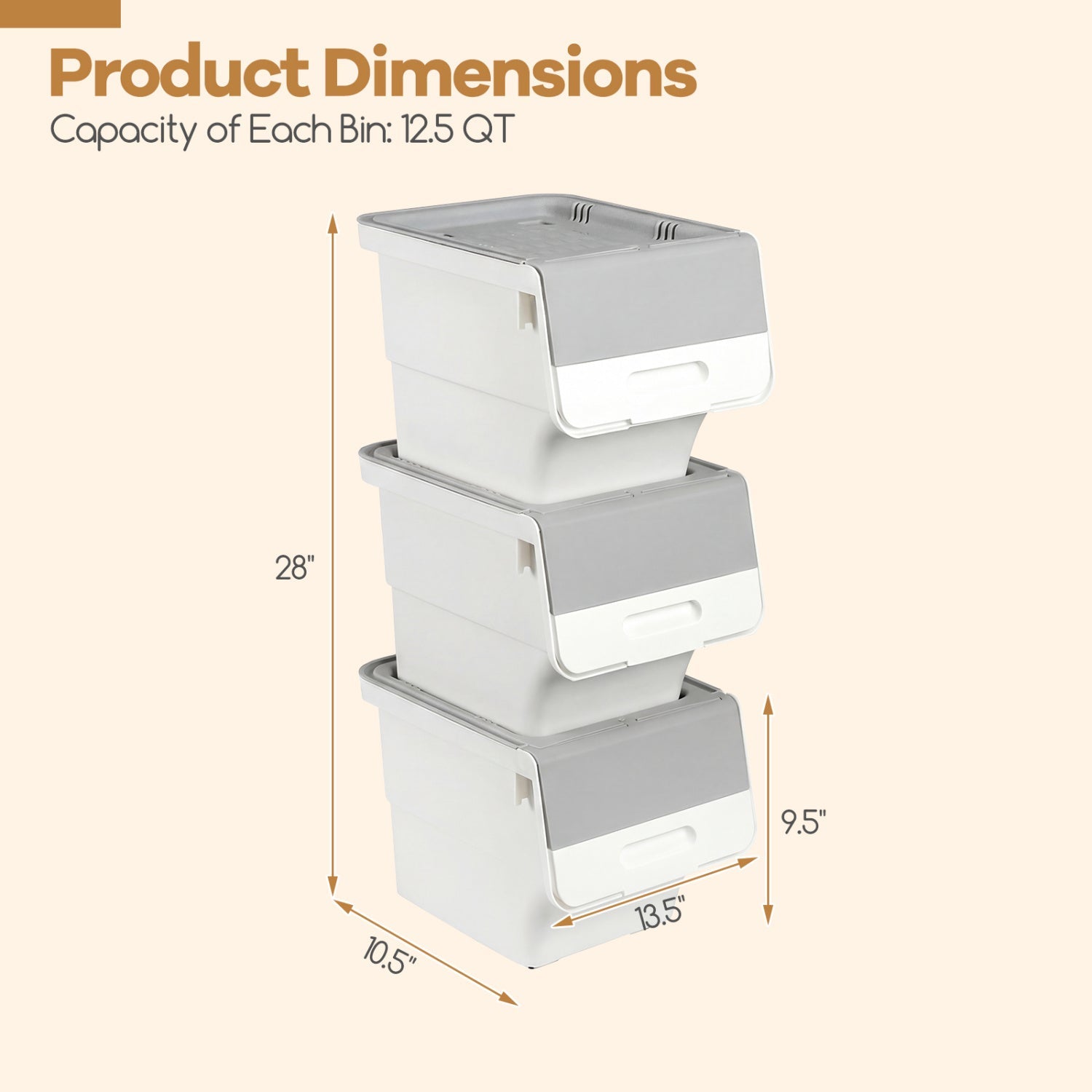 3 Pieces Storage Bins on Wheels Stackable Plastic Boxes with Stay-Open Lid (S)