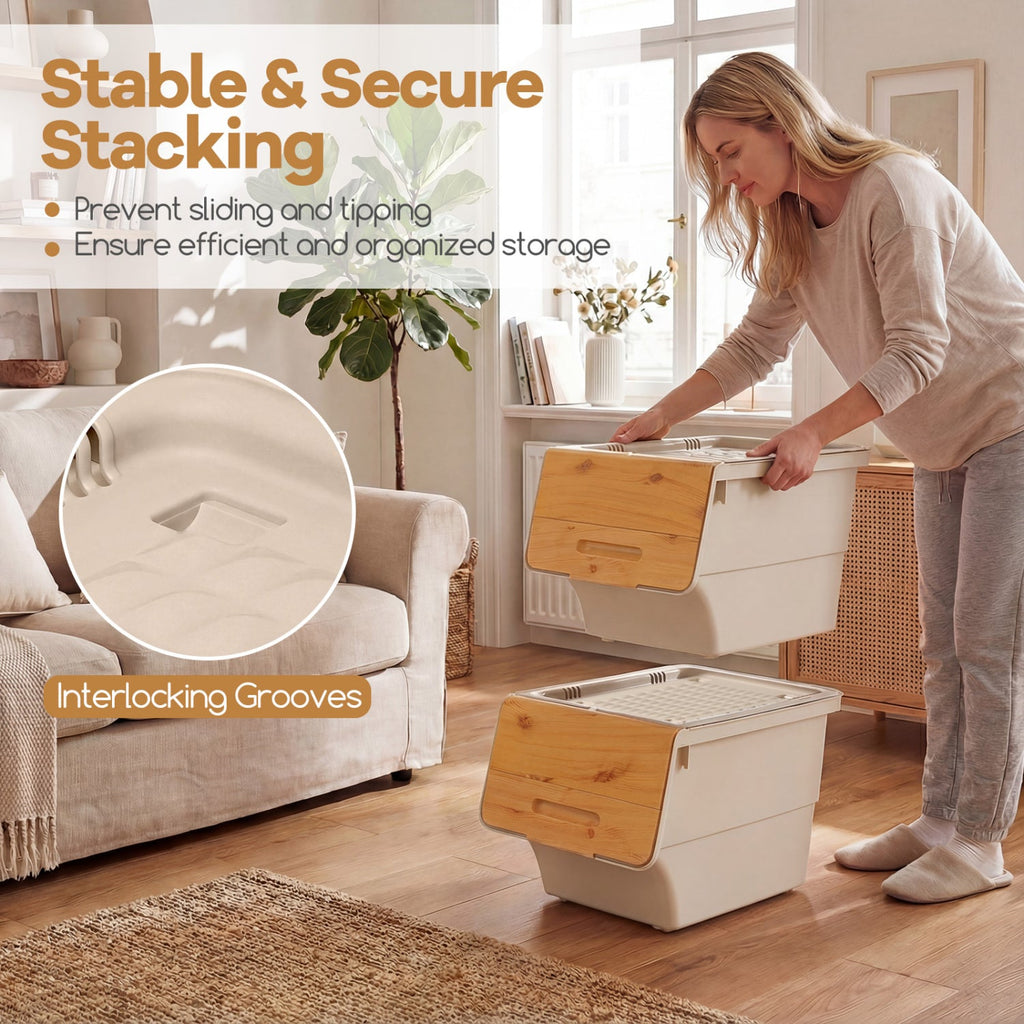 3 Pieces Storage Bins on Wheels Stackable Plastic Boxes with Stay-Open Lid (S)