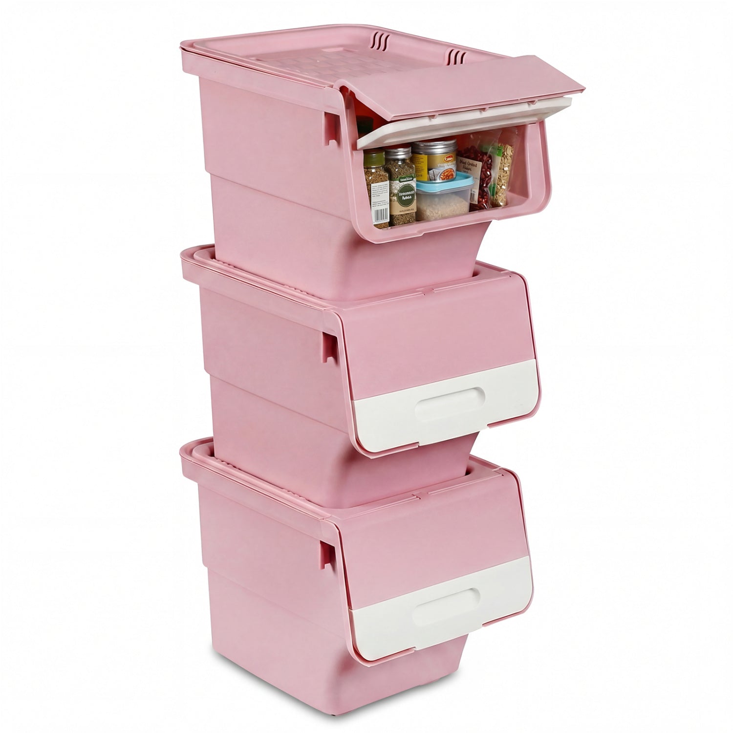 3 Pieces Storage Bins on Wheels Stackable Plastic Boxes with Stay-Open Lid (S)