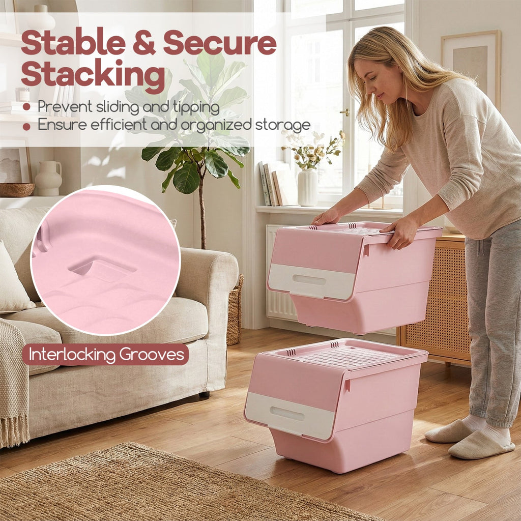 3 Pieces Storage Bins on Wheels Stackable Plastic Boxes with Stay-Open Lid (S)