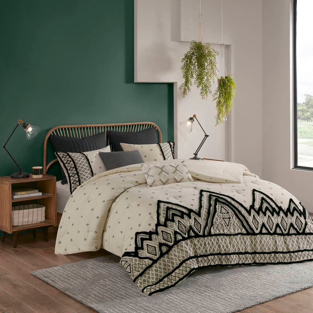 3 Piece Cotton and Flax Linen Blend Comforter Set Natural Full/Queen