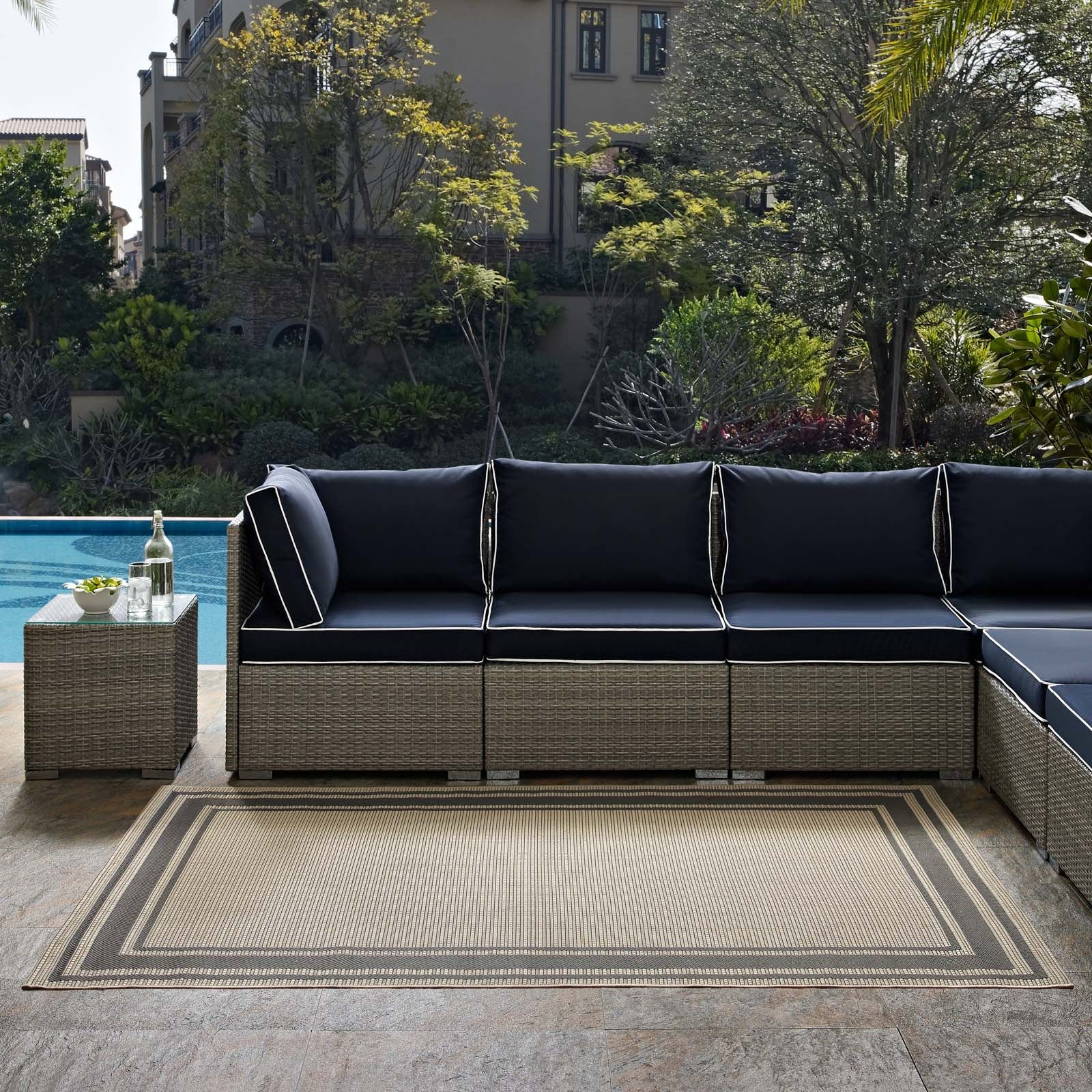 Rim Solid Border Indoor and Outdoor 5x8 Area Rug by Modway