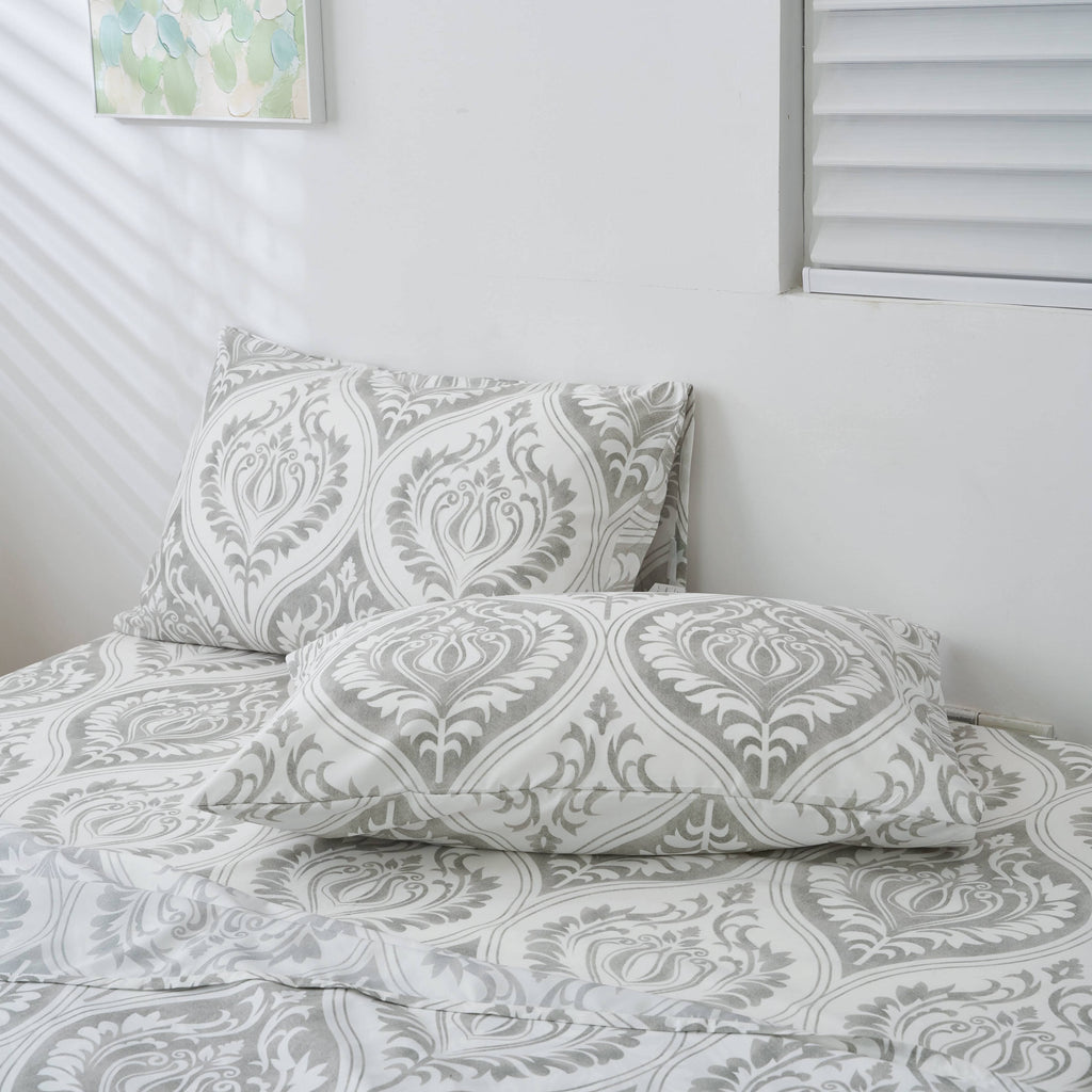 Tache Dreamy Moon Sky Ogee Damask Heather Gray White Bed Sheet Set (TB300)