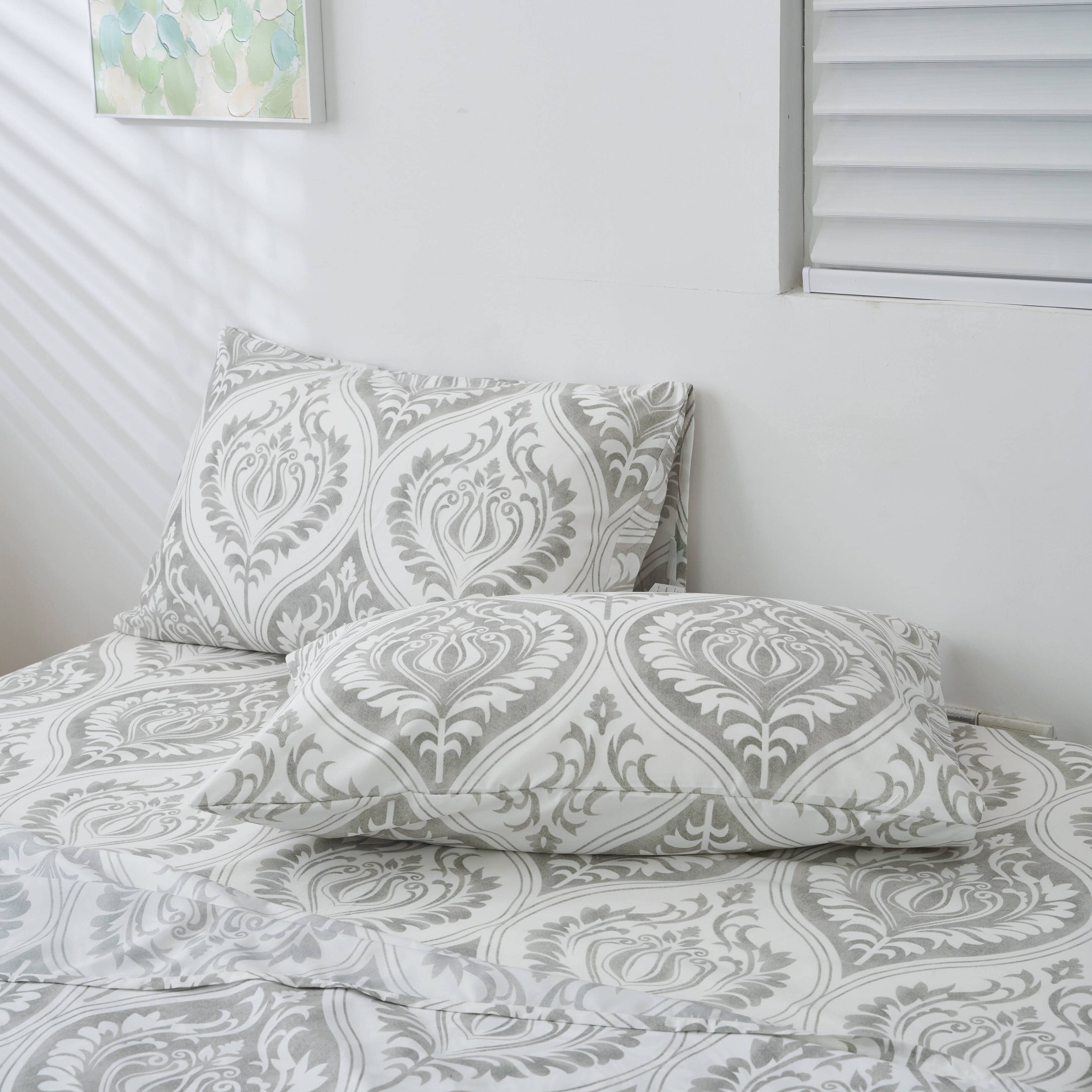 Tache Dreamy Moon Sky Ogee Damask Heather Gray White Bed Sheet Set (TB300)