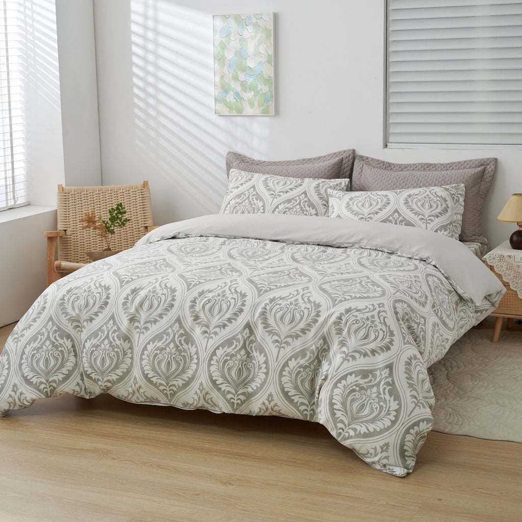 Tache Dreamy Moon Sky Ogee Damask Heather Gray White Duvet Cover (TB300)
