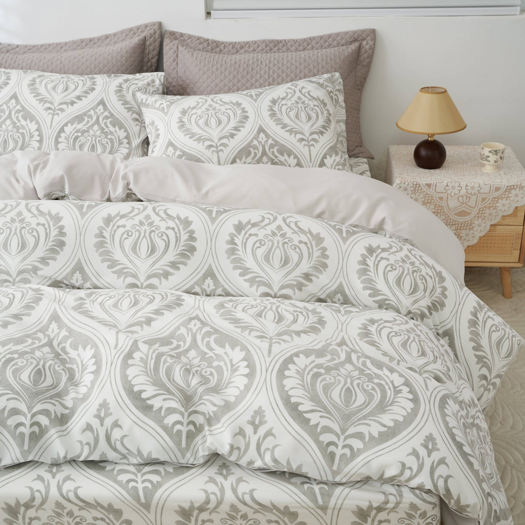 Tache Dreamy Moon Sky Ogee Damask Heather Gray White Duvet Cover (TB300)