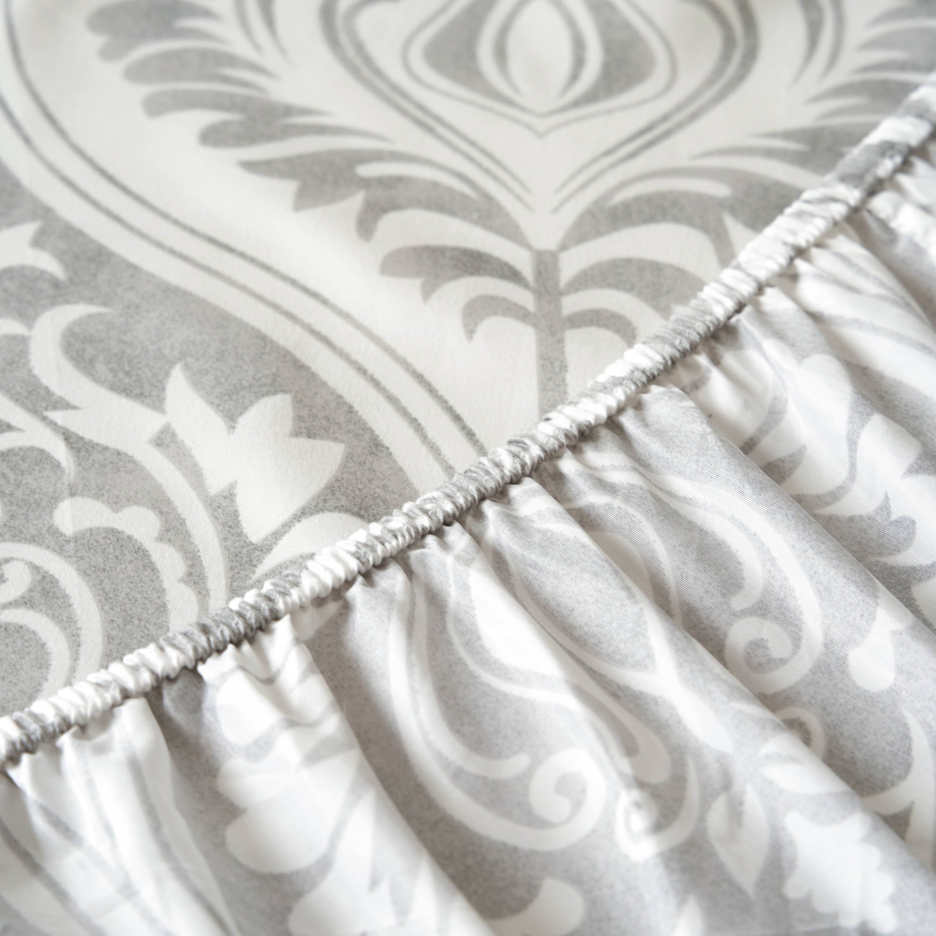 Tache Dreamy Moon Sky Ogee Damask Heather Gray White Bed Sheet Set (TB300)