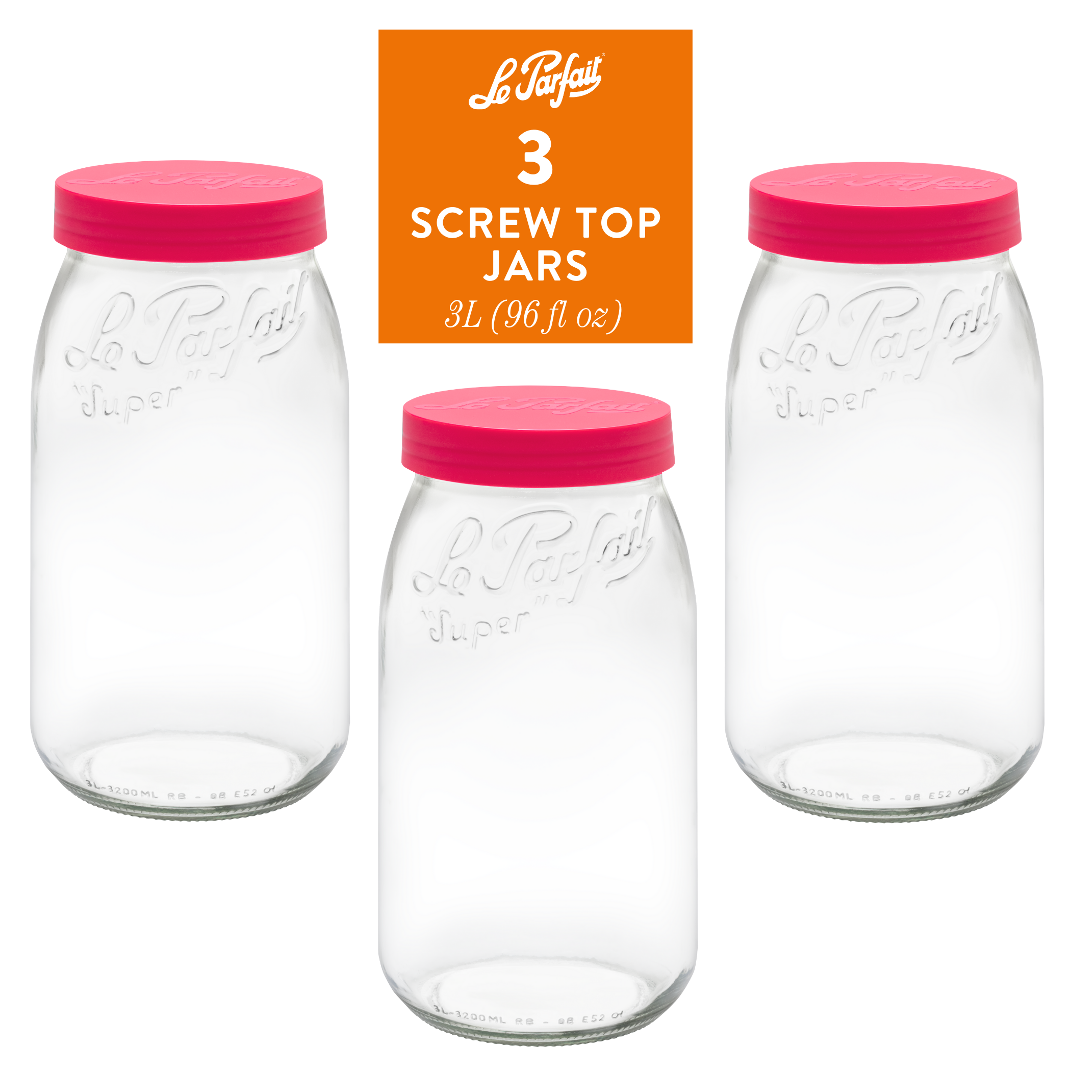 Le Parfait Screw Top Jars, French Glass Storage Jars with Colorful Airtight Screw Lids