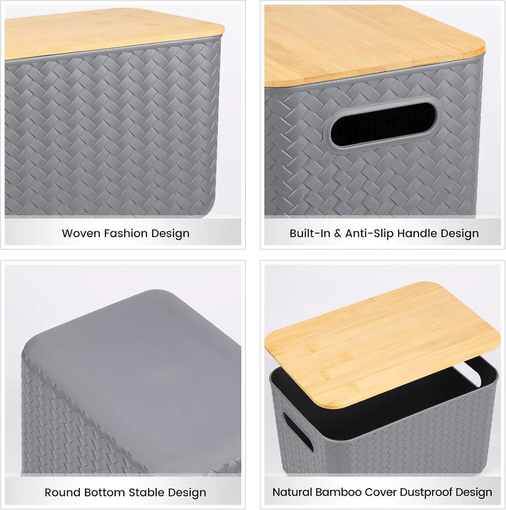 Storage Bins With Bamboo Lids Plastic Stackable Containers