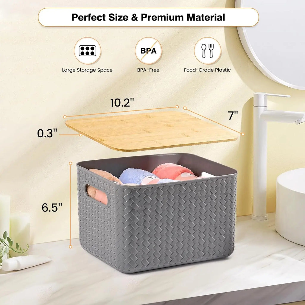 Storage Bins With Bamboo Lids Plastic Stackable Containers