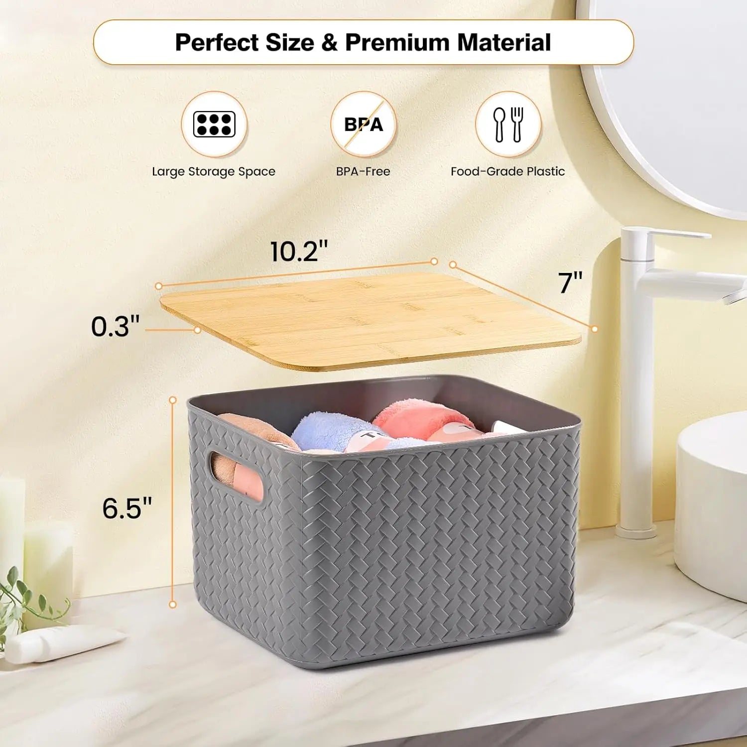 Storage Bins With Bamboo Lids Plastic Stackable Containers