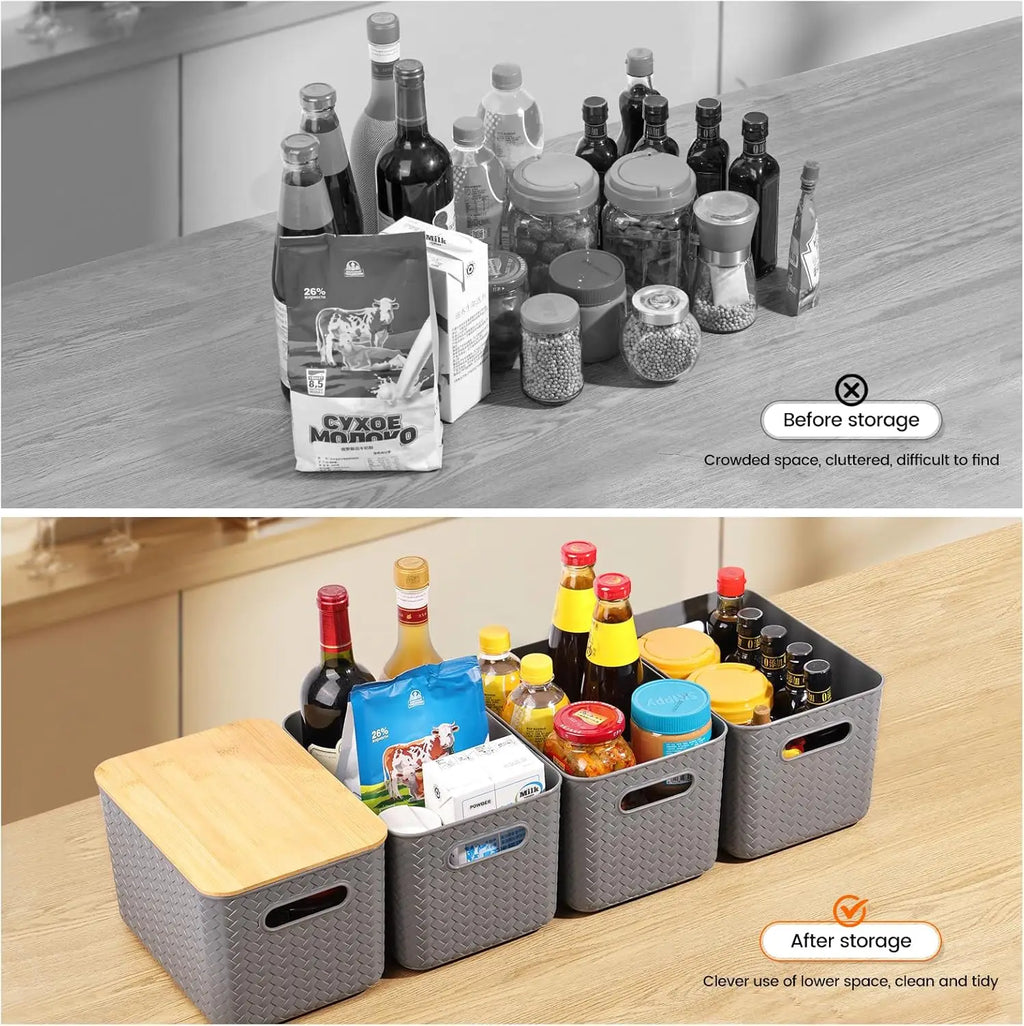 Storage Bins With Bamboo Lids Plastic Stackable Containers
