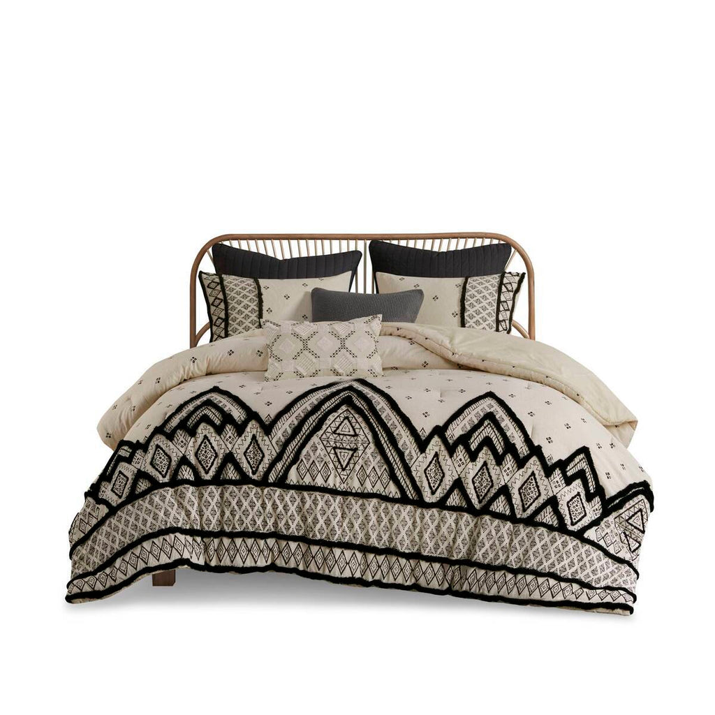 3 Piece Cotton and Flax Linen Blend Comforter Set Natural Full/Queen