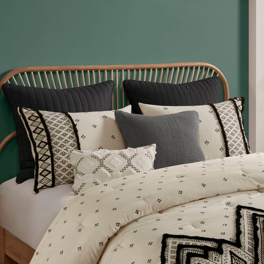 3 Piece Cotton and Flax Linen Blend Comforter Set Natural Full/Queen