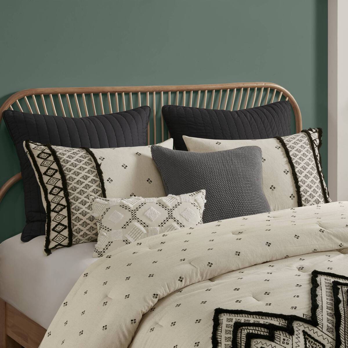 3 Piece Cotton and Flax Linen Blend Comforter Set Natural Full/Queen