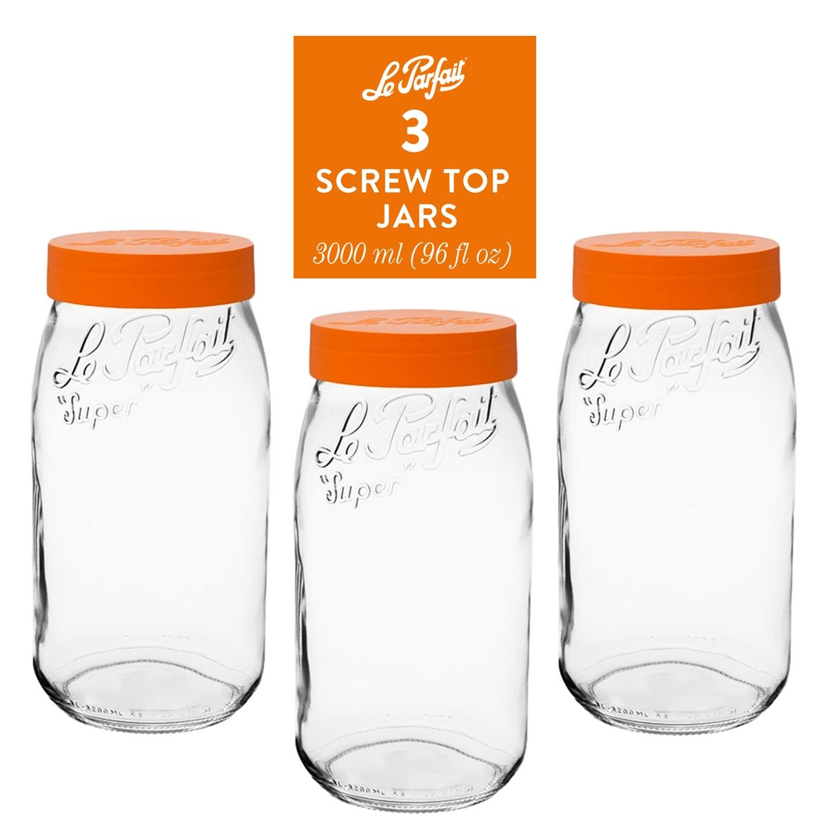 Le Parfait Screw Top Jars, French Glass Storage Jars with Colorful Airtight Screw Lids