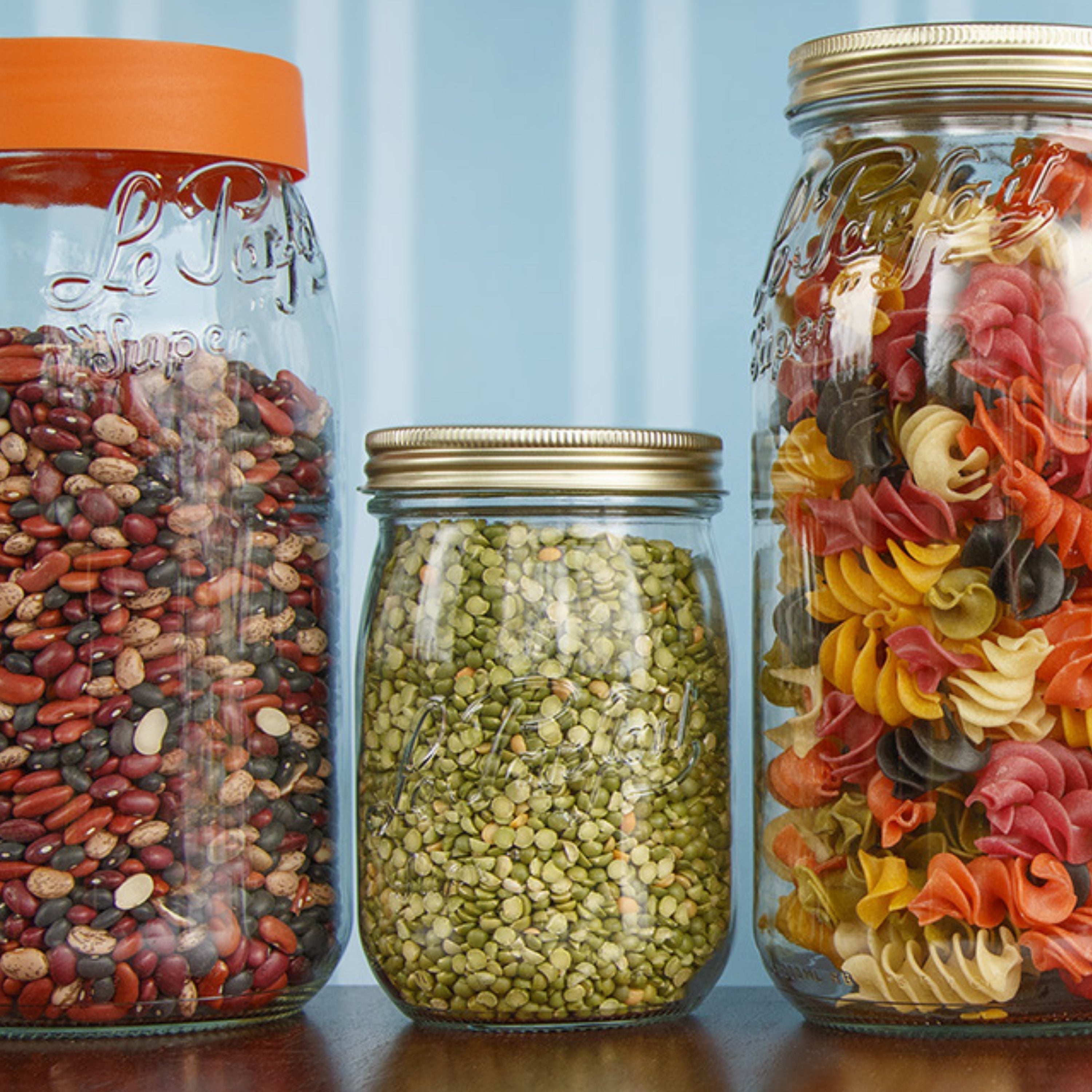 Le Parfait Screw Top Jars, French Glass Storage Jars with Colorful Airtight Screw Lids