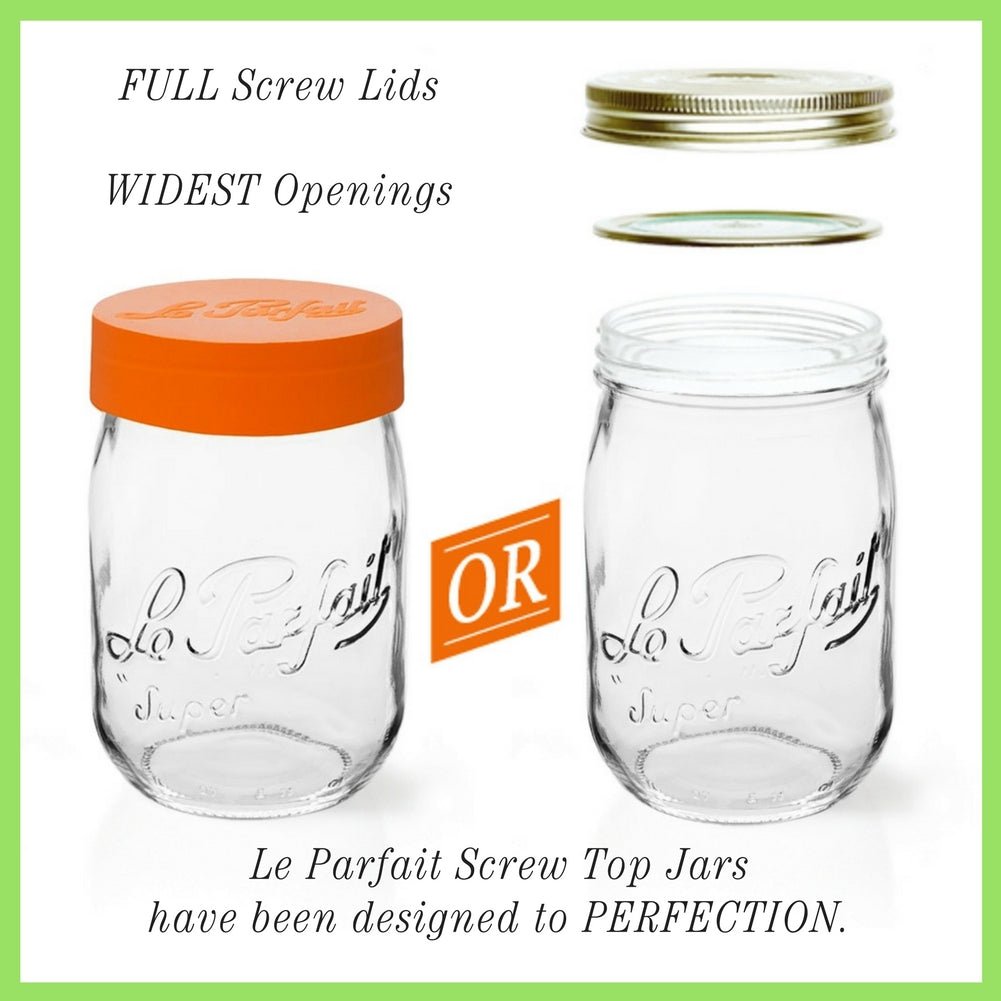 Le Parfait Screw Top Jars, French Glass Storage Jars with Colorful Airtight Screw Lids