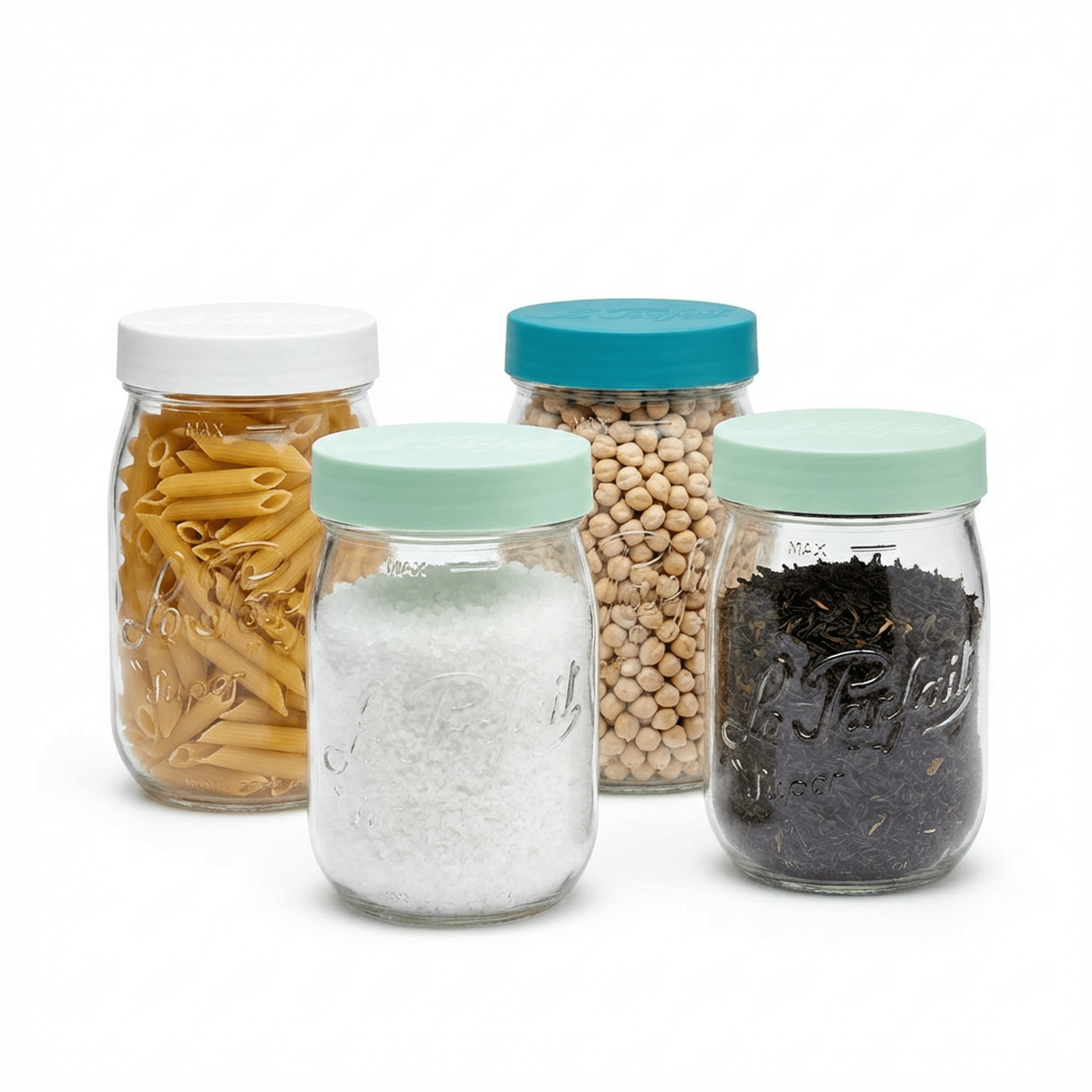 Le Parfait Screw Top Jars, French Glass Storage Jars with Colorful Airtight Screw Lids