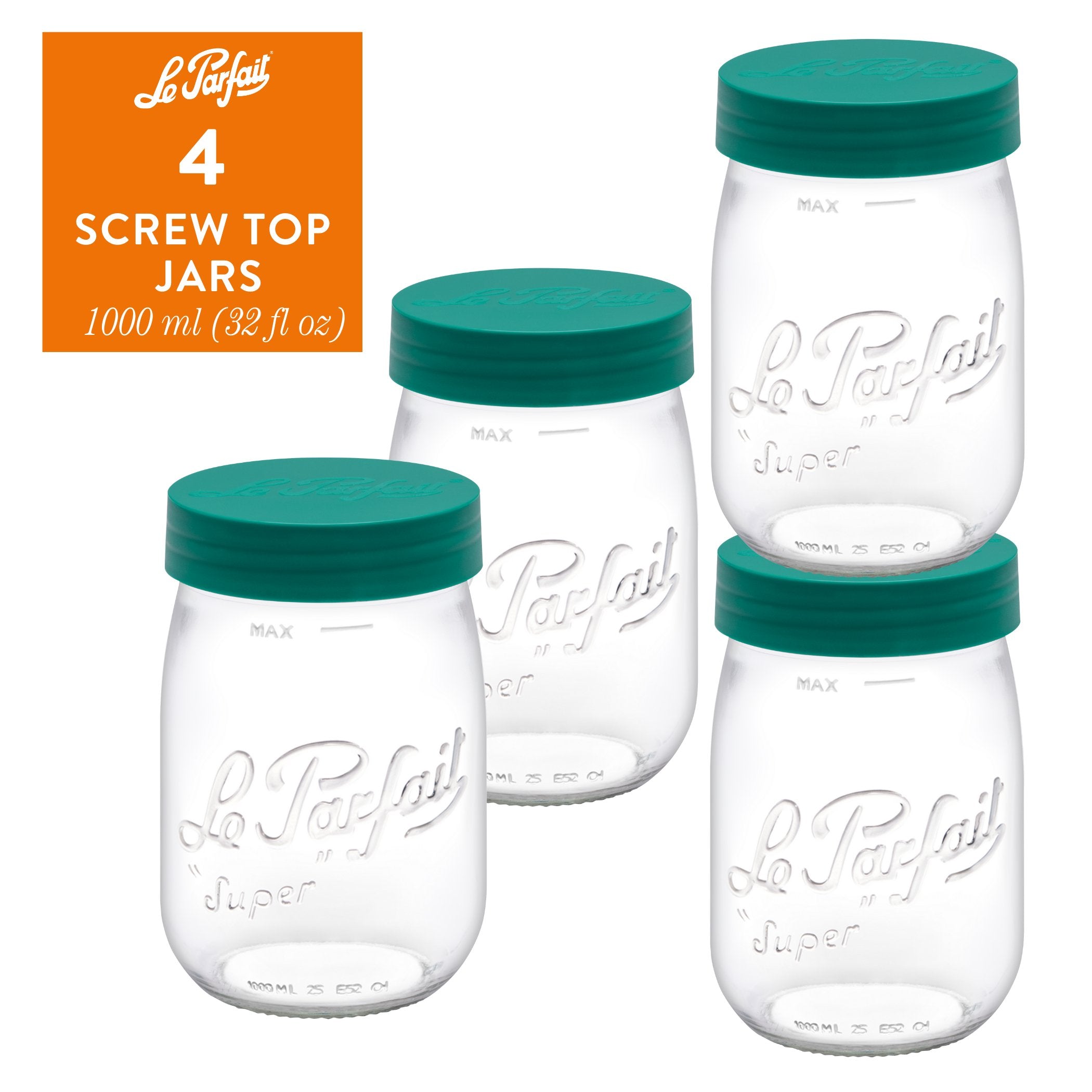 Le Parfait Screw Top Jars, French Glass Storage Jars with Colorful Airtight Screw Lids