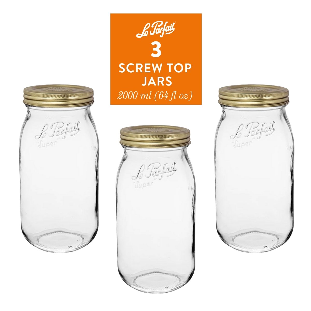 Le Parfait Screw Top Jars, French Glass Storage Jars with Colorful Airtight Screw Lids