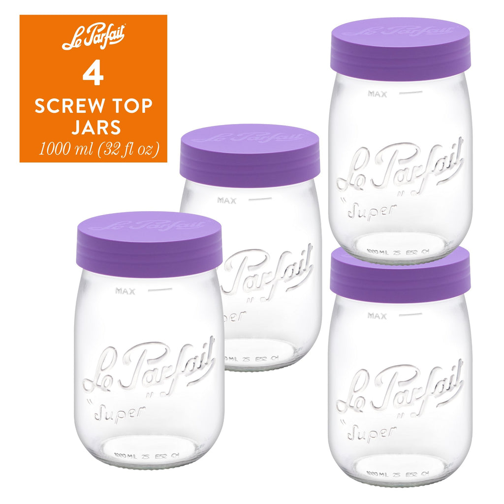 Le Parfait Screw Top Jars, French Glass Storage Jars with Colorful Airtight Screw Lids