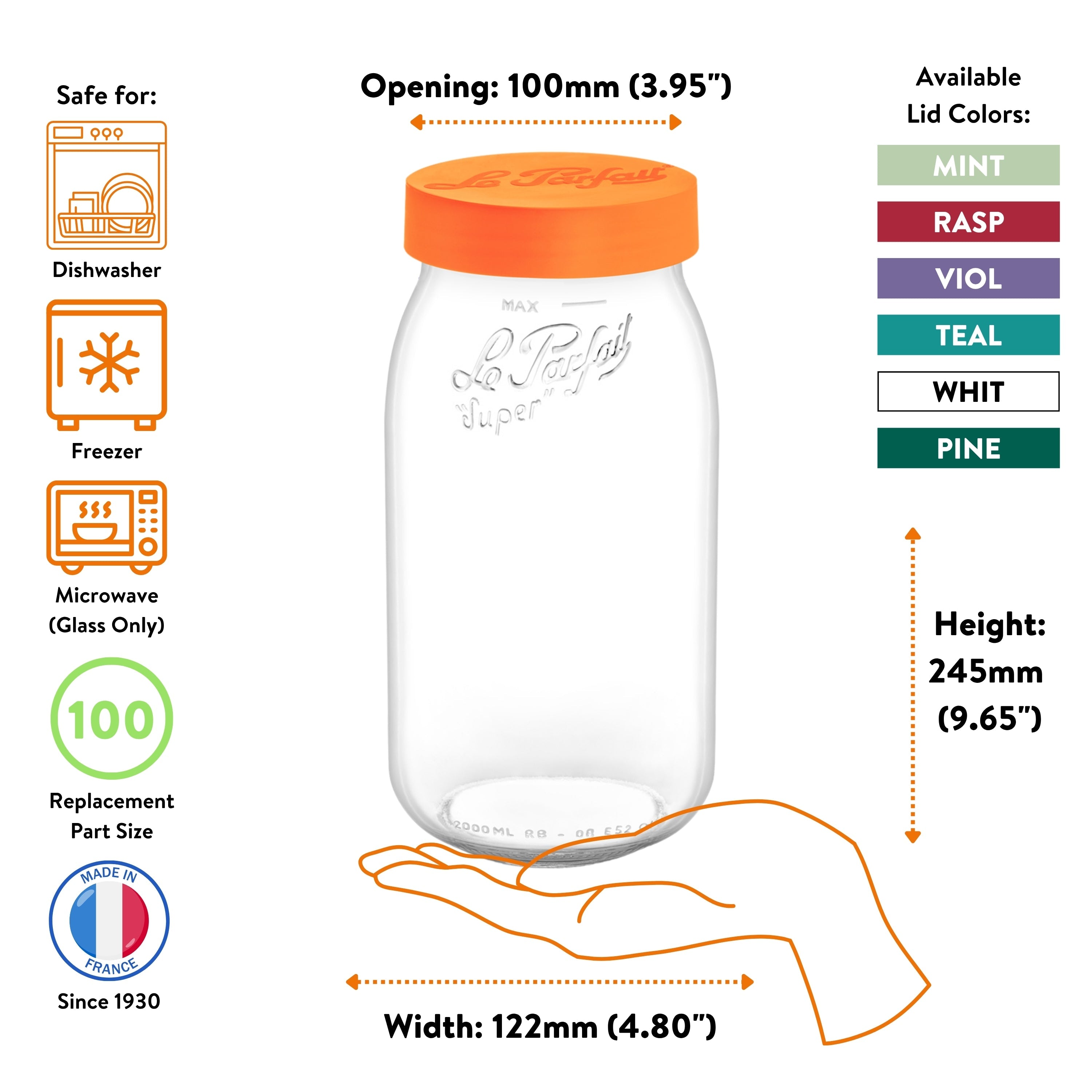 Le Parfait Screw Top Jars, French Glass Storage Jars with Colorful Airtight Screw Lids