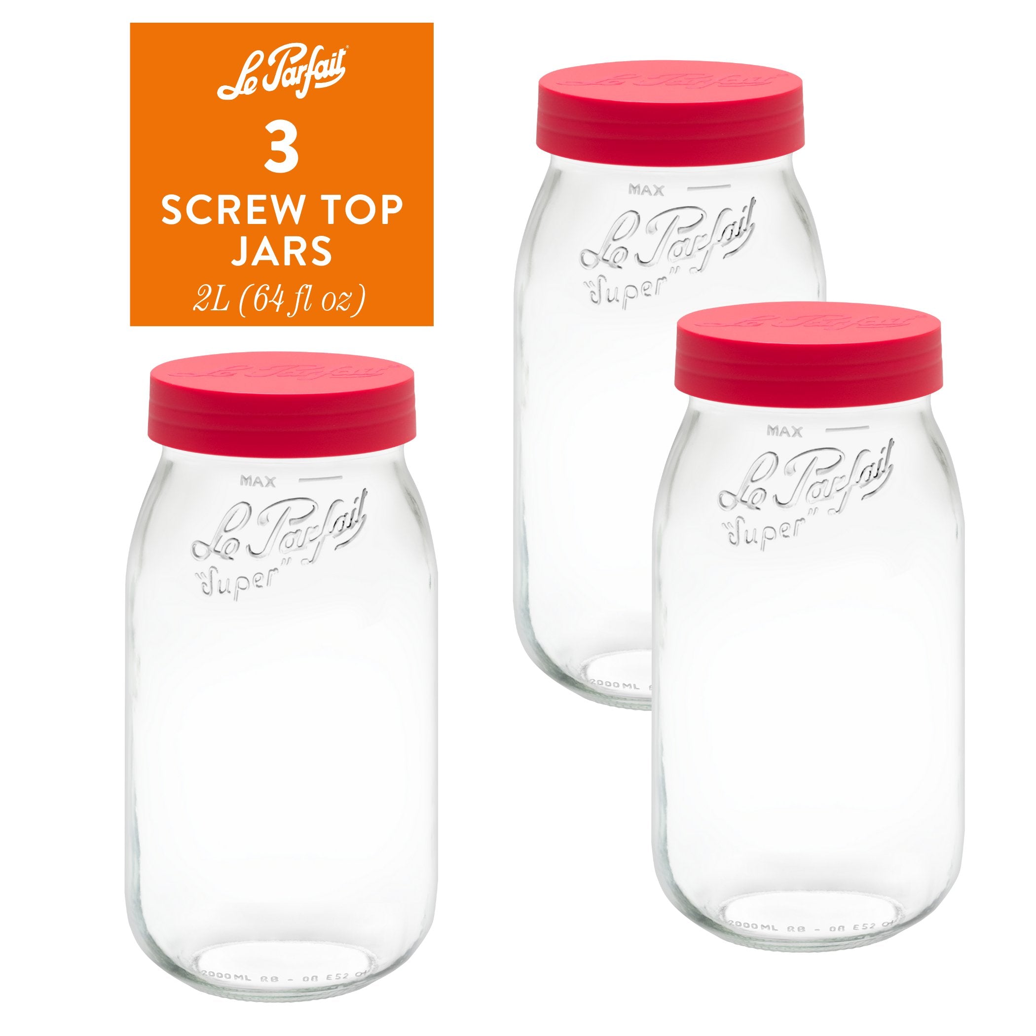 Le Parfait Screw Top Jars, French Glass Storage Jars with Colorful Airtight Screw Lids