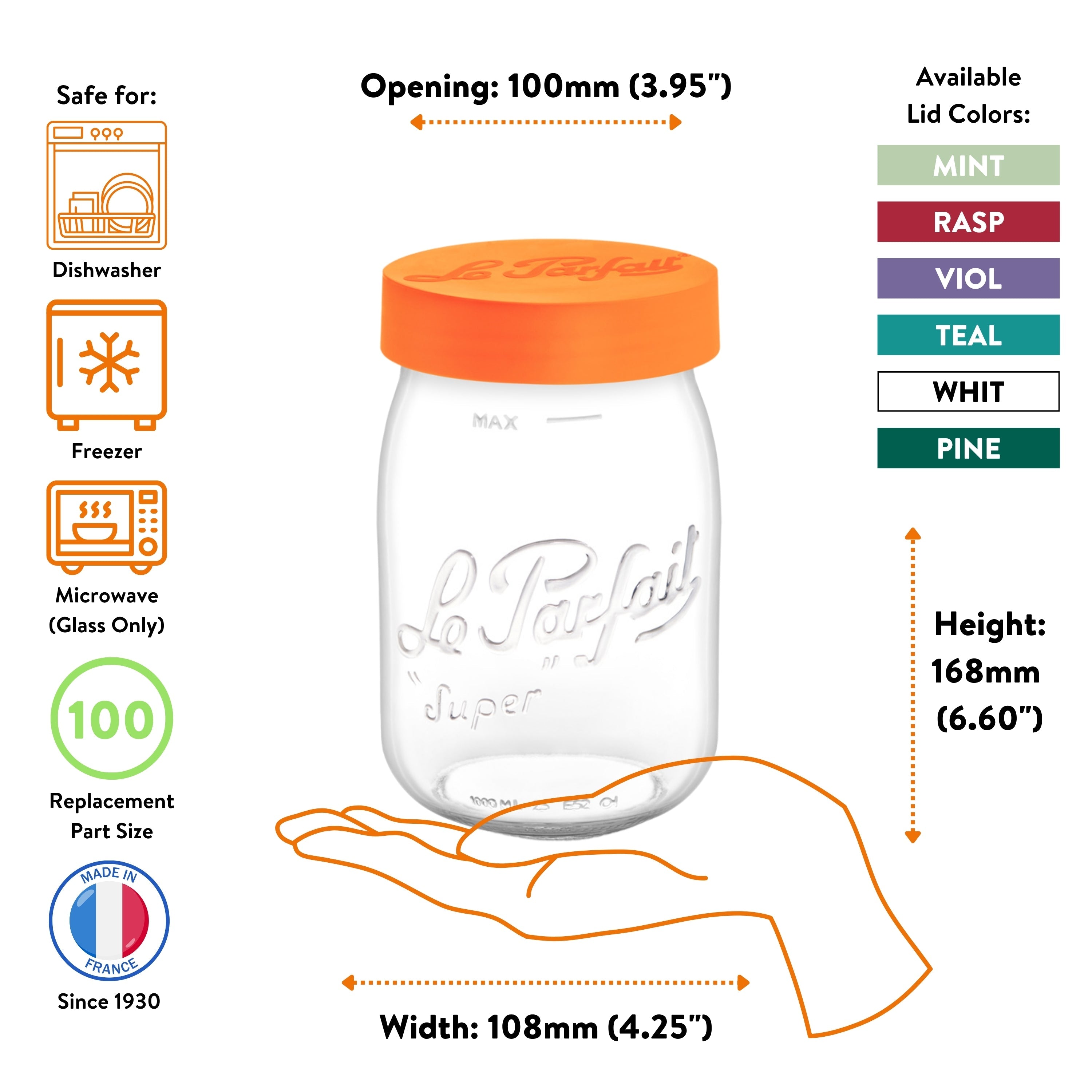 Le Parfait Screw Top Jars, French Glass Storage Jars with Colorful Airtight Screw Lids