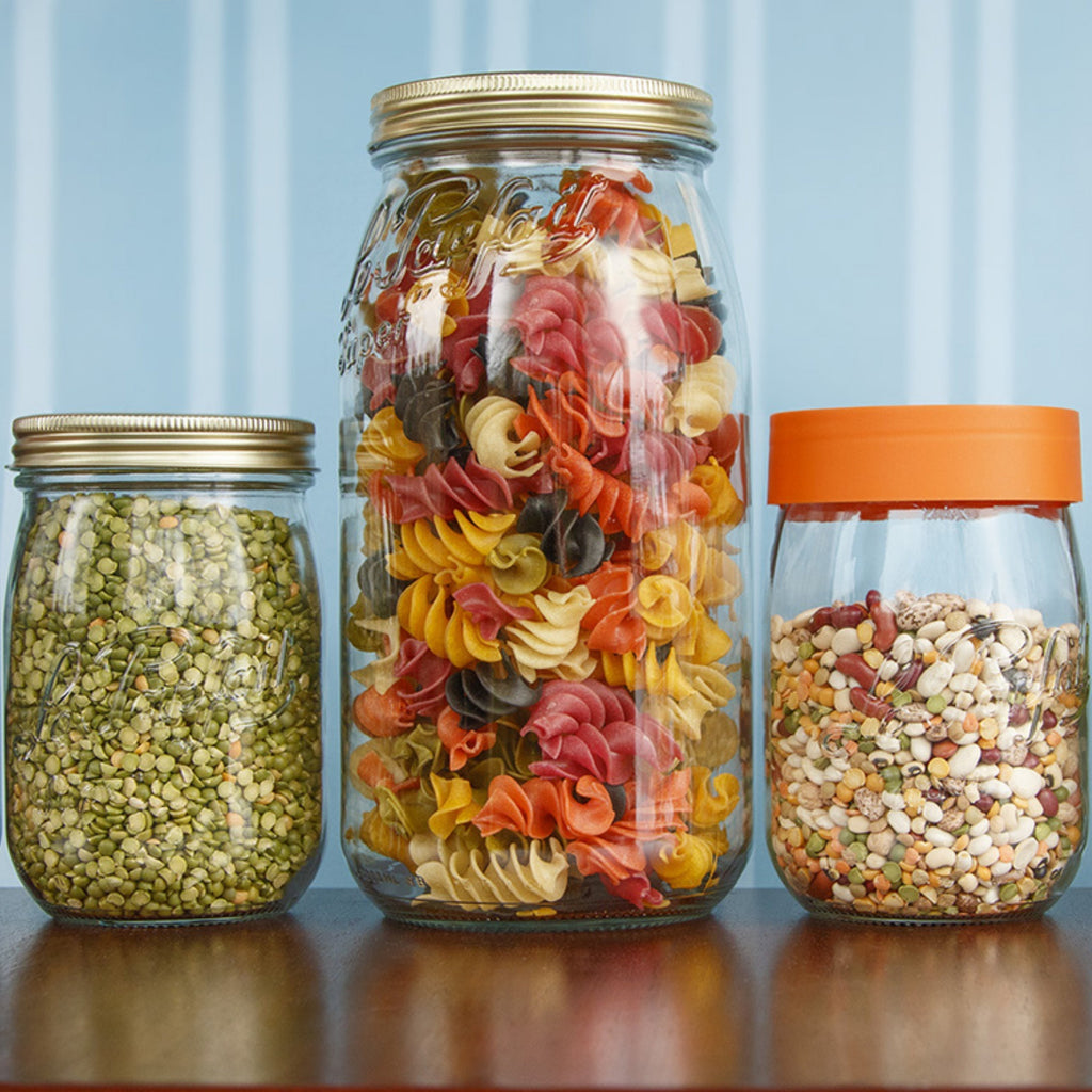 Le Parfait Screw Top Jars, French Glass Storage Jars with Colorful Airtight Screw Lids