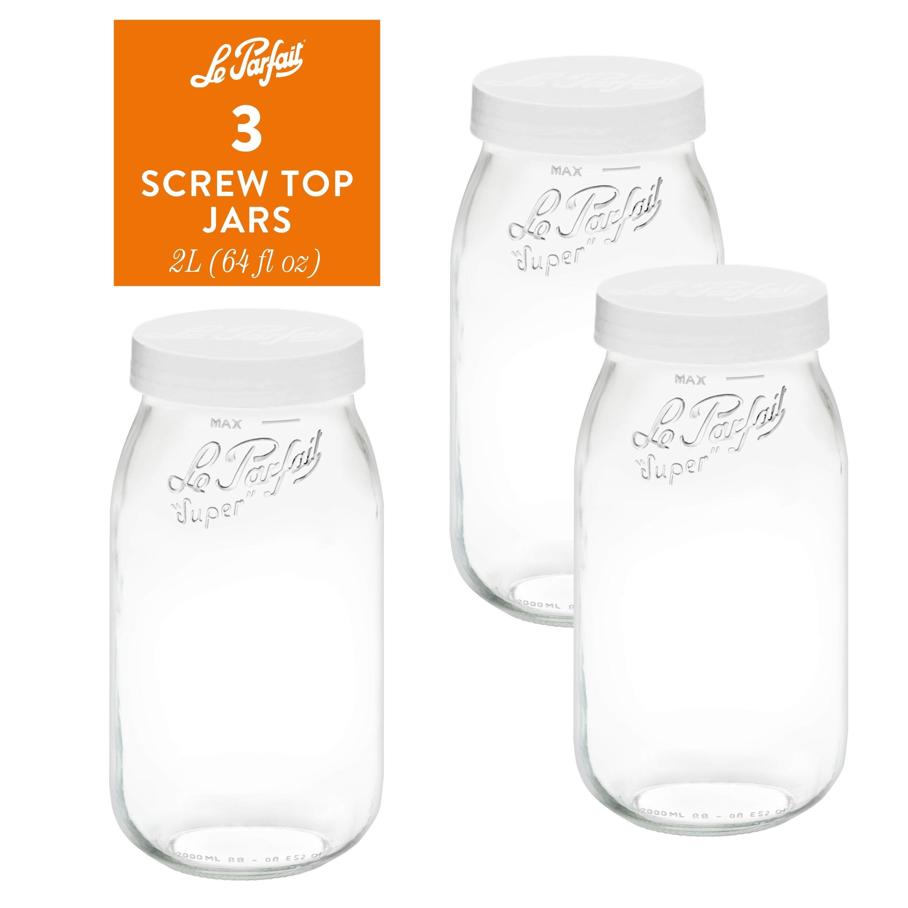 Le Parfait Screw Top Jars, French Glass Storage Jars with Colorful Airtight Screw Lids