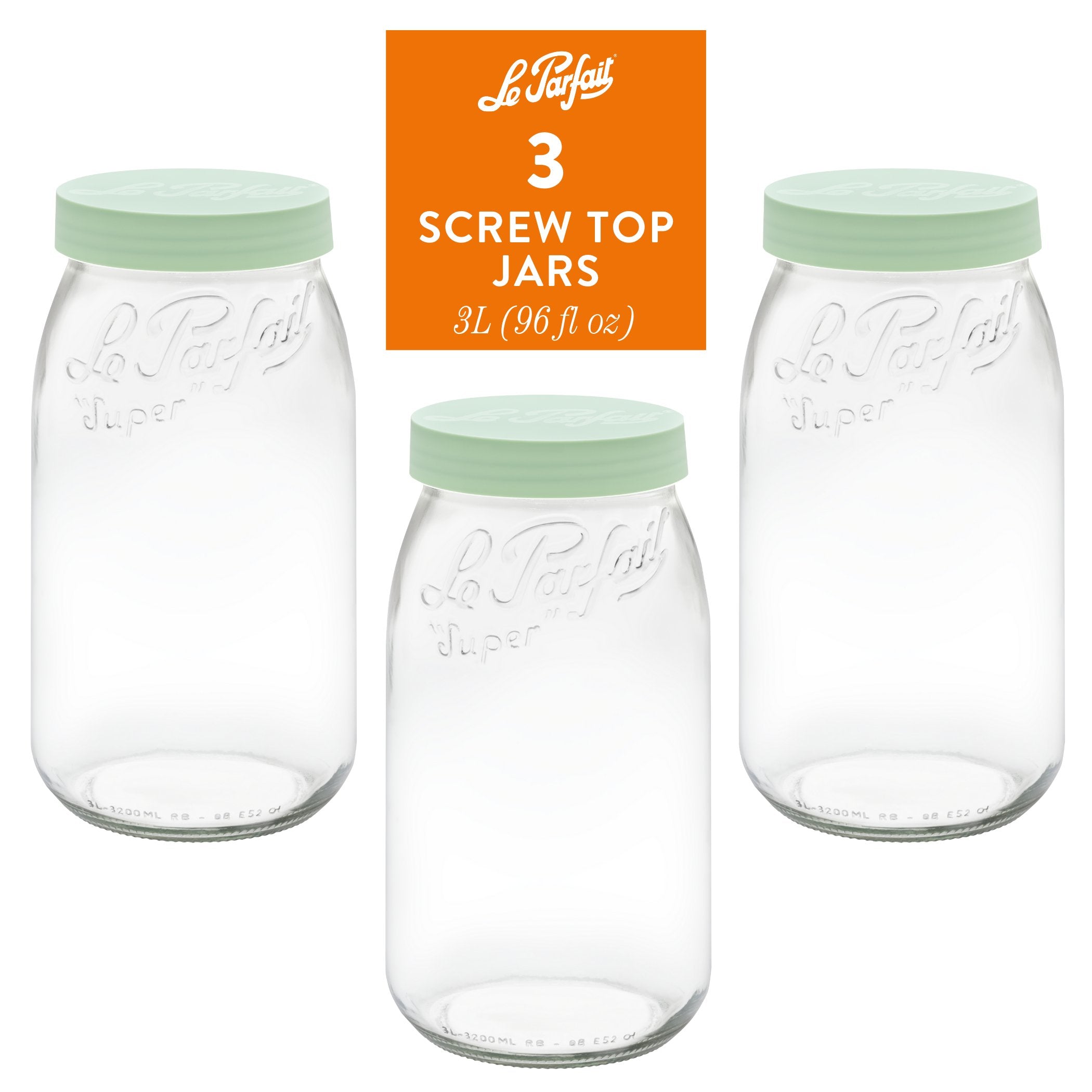 Le Parfait Screw Top Jars, French Glass Storage Jars with Colorful Airtight Screw Lids