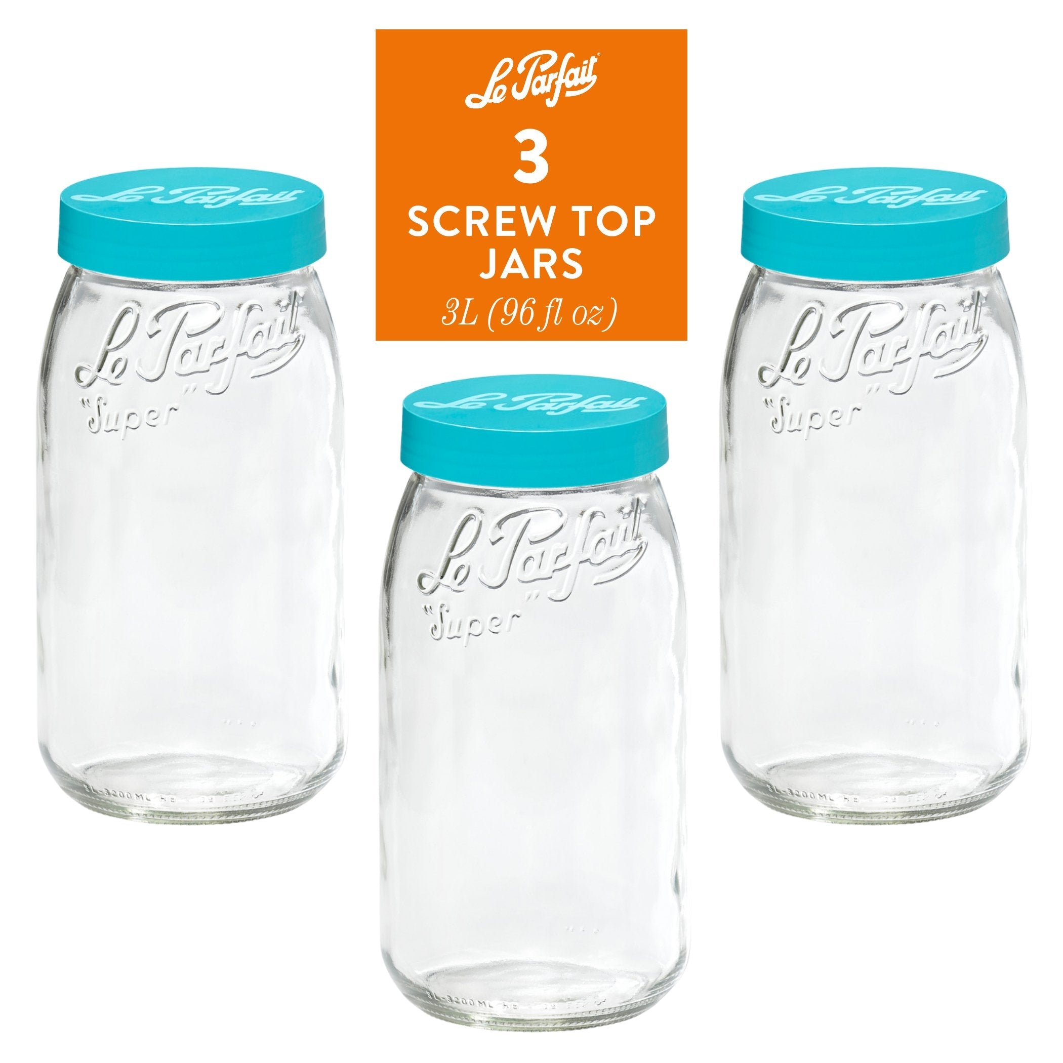 Le Parfait Screw Top Jars, French Glass Storage Jars with Colorful Airtight Screw Lids