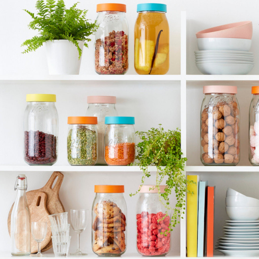 Le Parfait Screw Top Jars, French Glass Storage Jars with Colorful Airtight Screw Lids