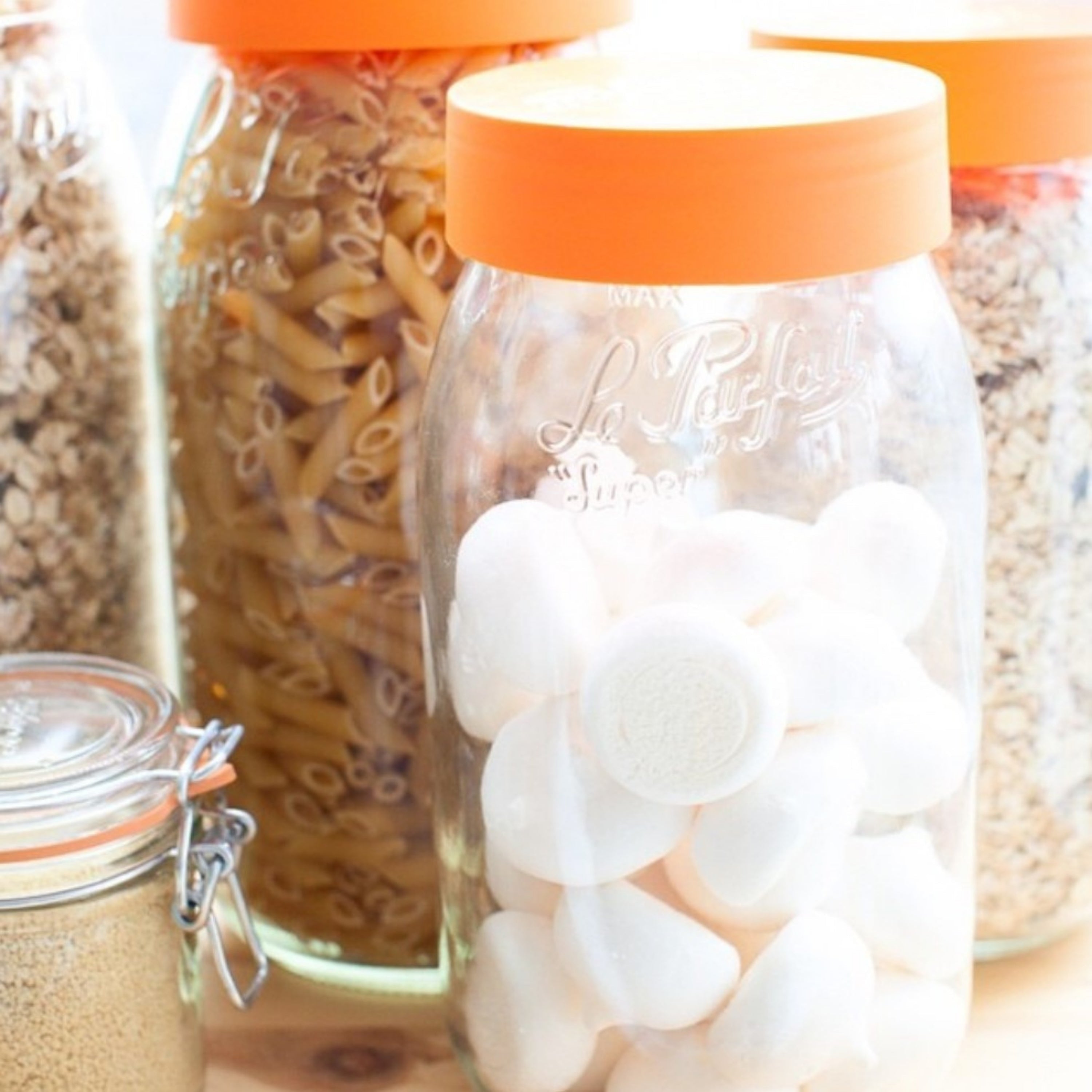 Le Parfait Screw Top Jars, French Glass Storage Jars with Colorful Airtight Screw Lids