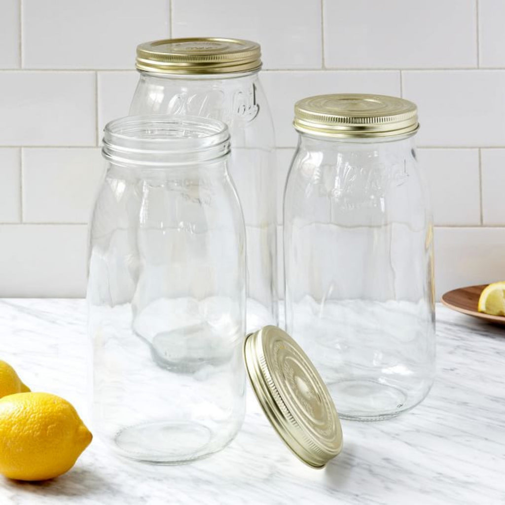 Le Parfait Screw Top Jars, French Glass Storage Jars with Colorful Airtight Screw Lids