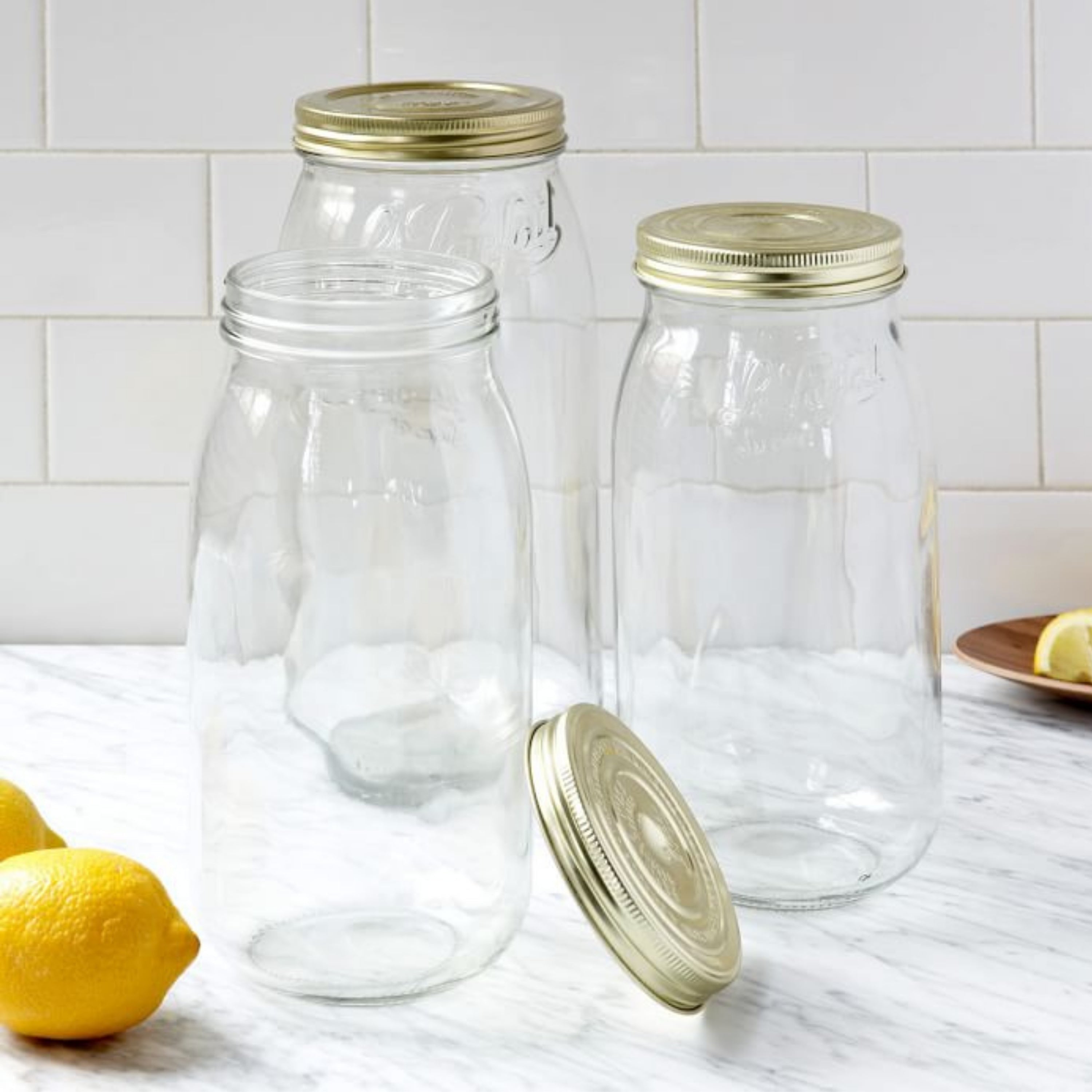 Le Parfait Screw Top Jars, French Glass Storage Jars with Colorful Airtight Screw Lids