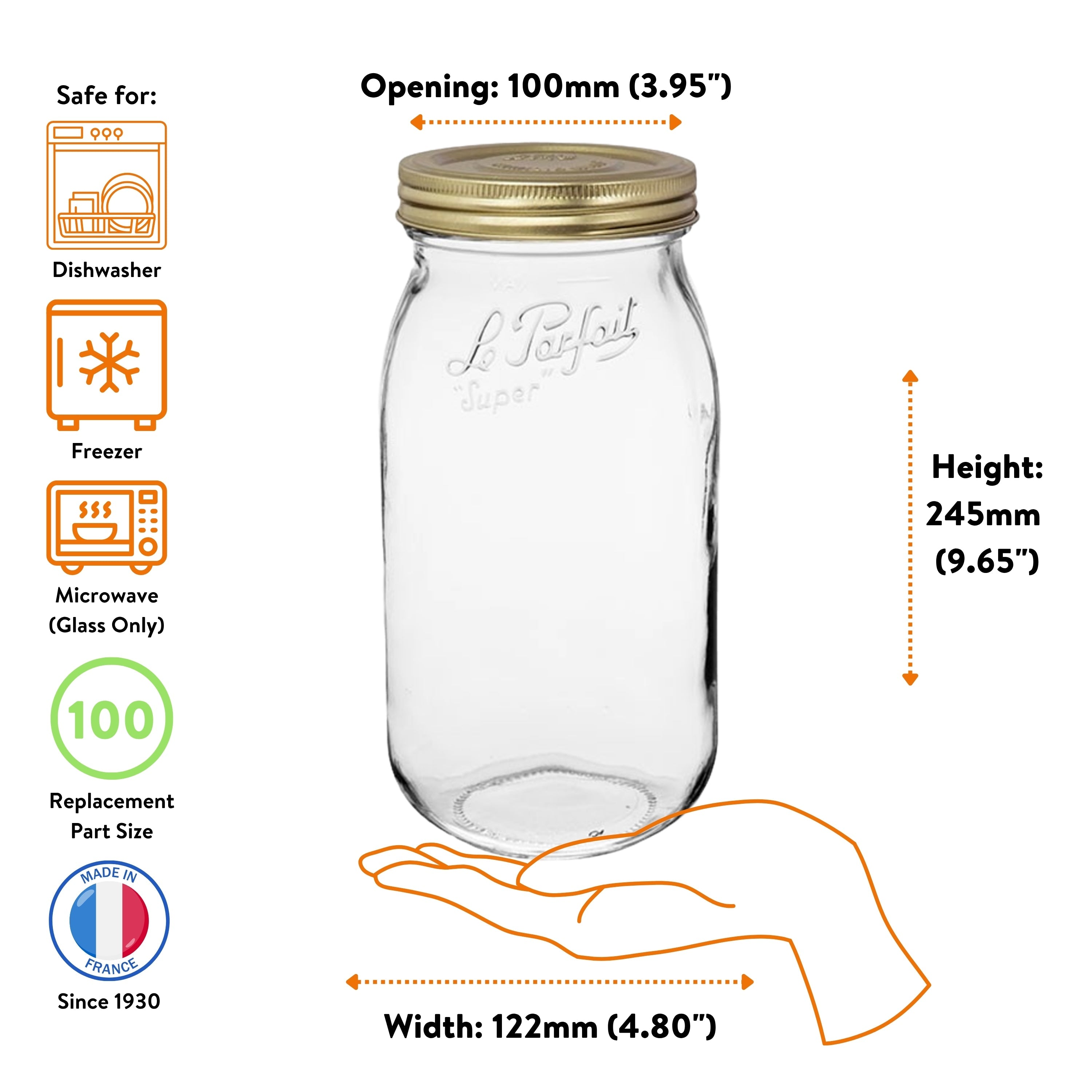 Le Parfait Screw Top Jars, French Glass Storage Jars with Colorful Airtight Screw Lids