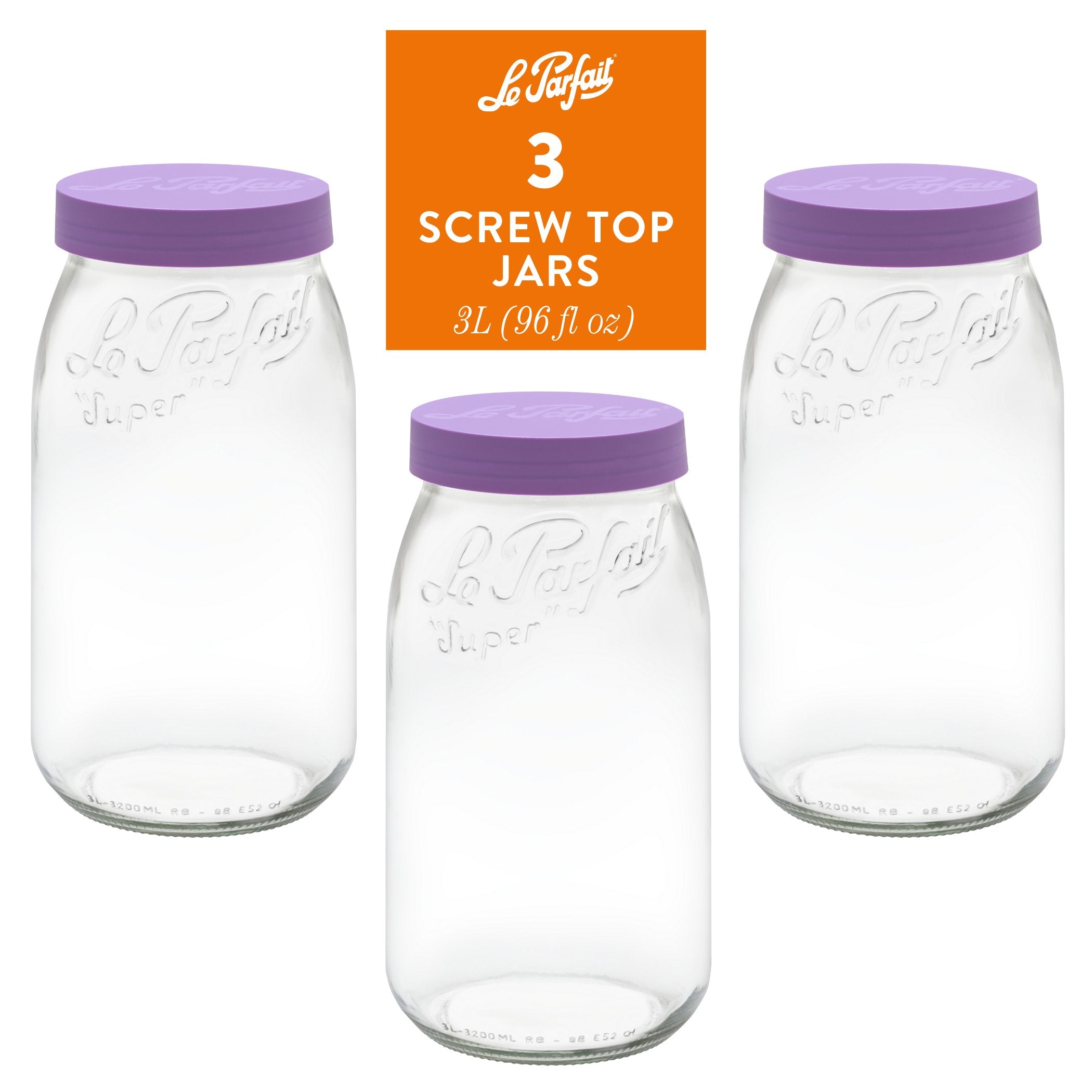 Le Parfait Screw Top Jars, French Glass Storage Jars with Colorful Airtight Screw Lids