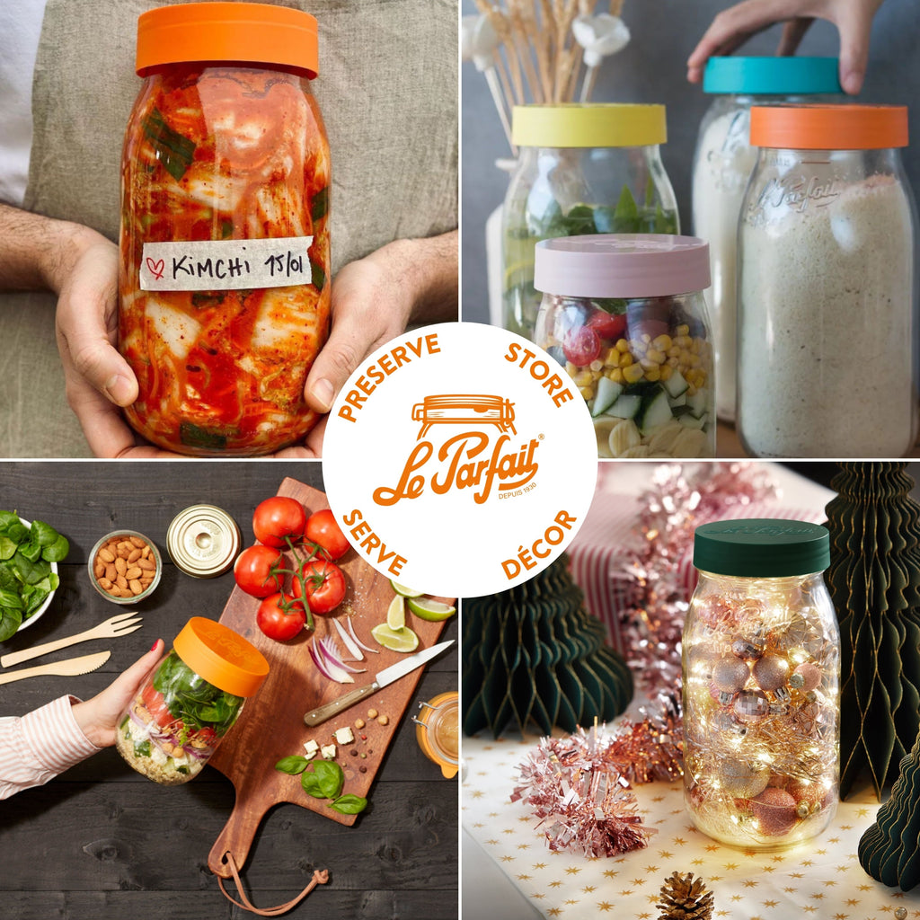 Le Parfait Screw Top Jars, French Glass Storage Jars with Colorful Airtight Screw Lids