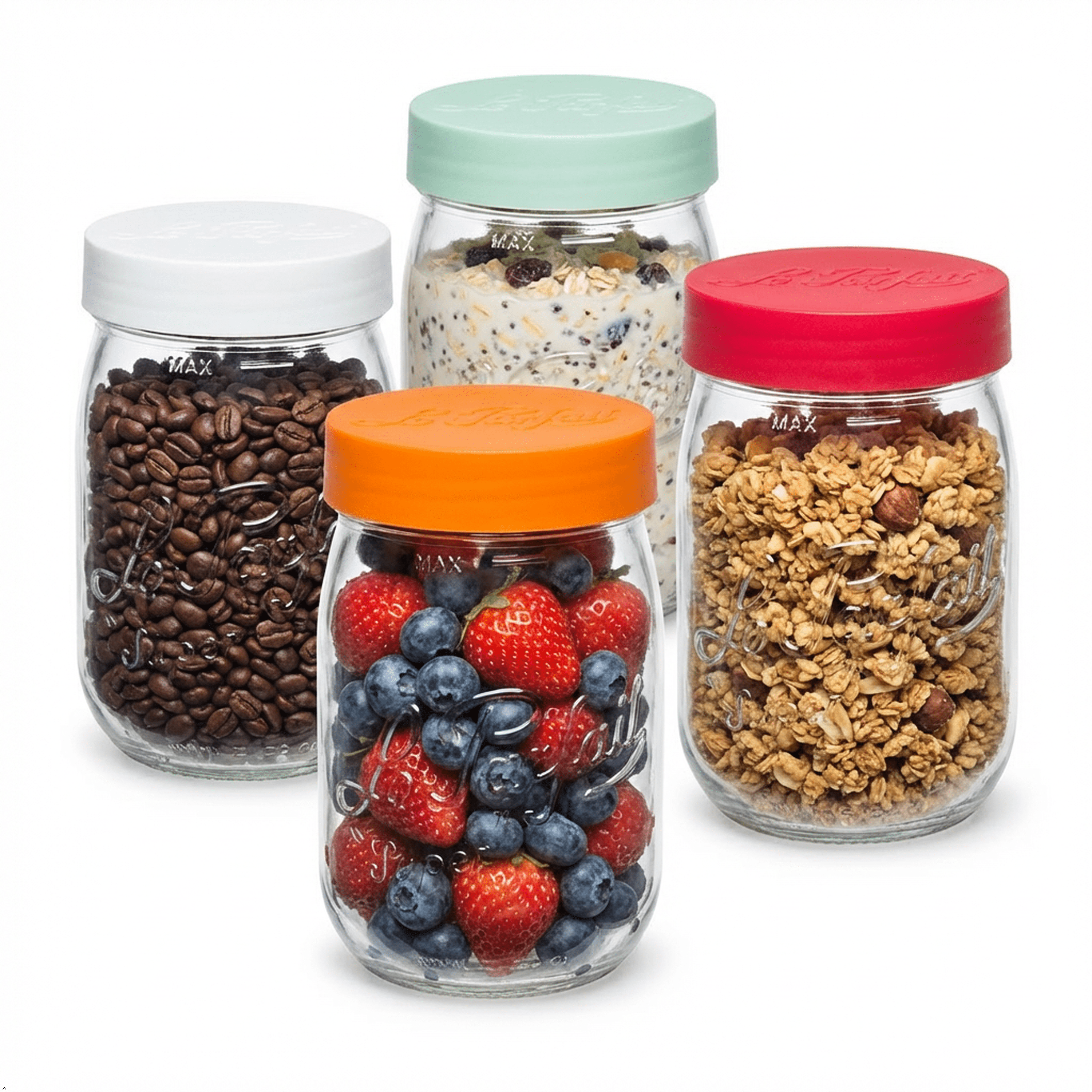 Le Parfait Screw Top Jars, French Glass Storage Jars with Colorful Airtight Screw Lids