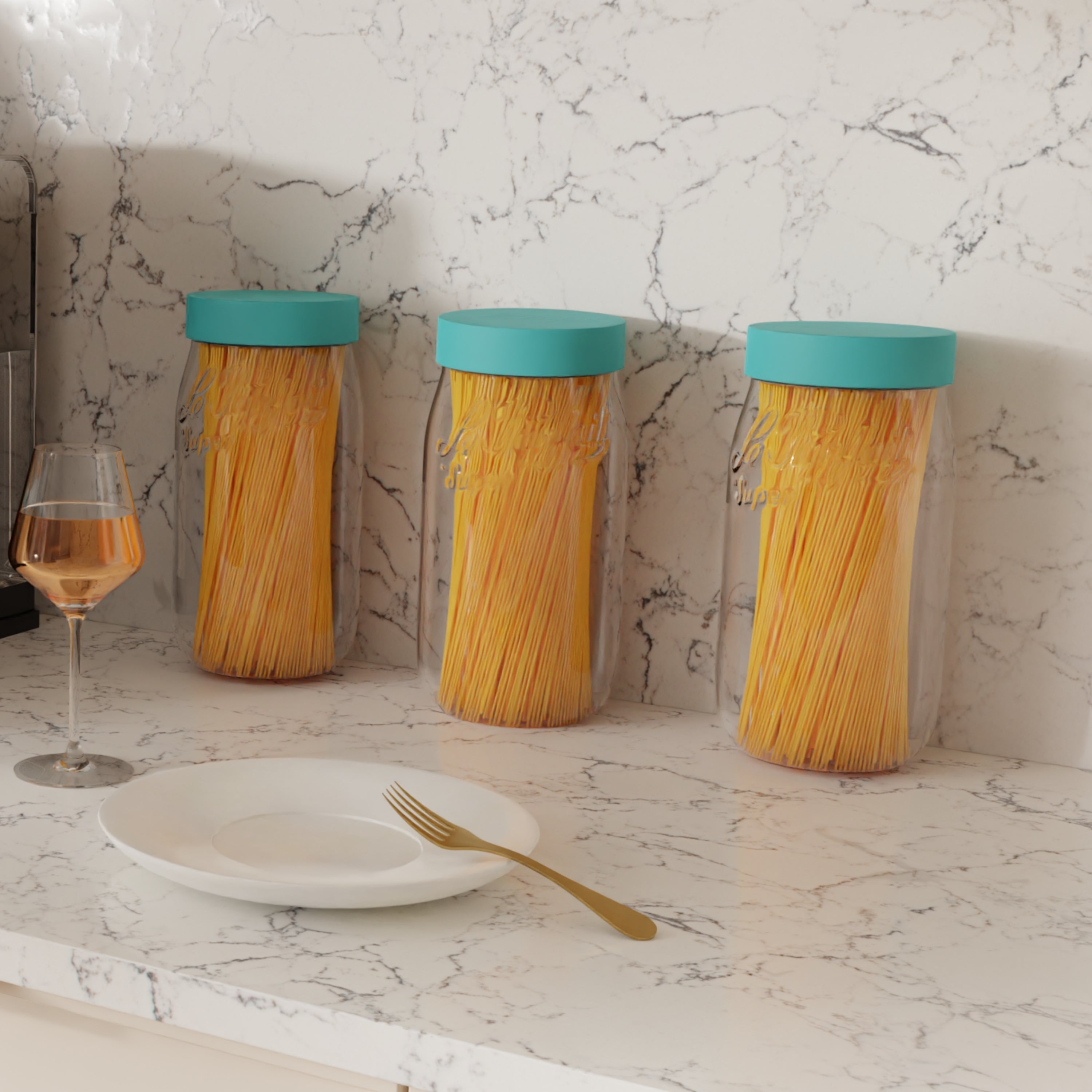 Le Parfait Screw Top Jars, French Glass Storage Jars with Colorful Airtight Screw Lids