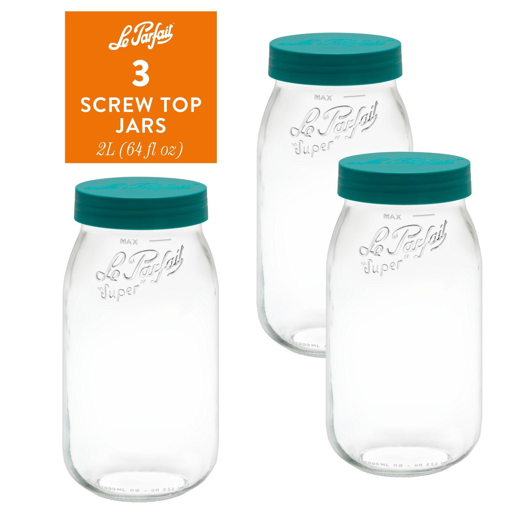 Le Parfait Screw Top Jars, French Glass Storage Jars with Colorful Airtight Screw Lids