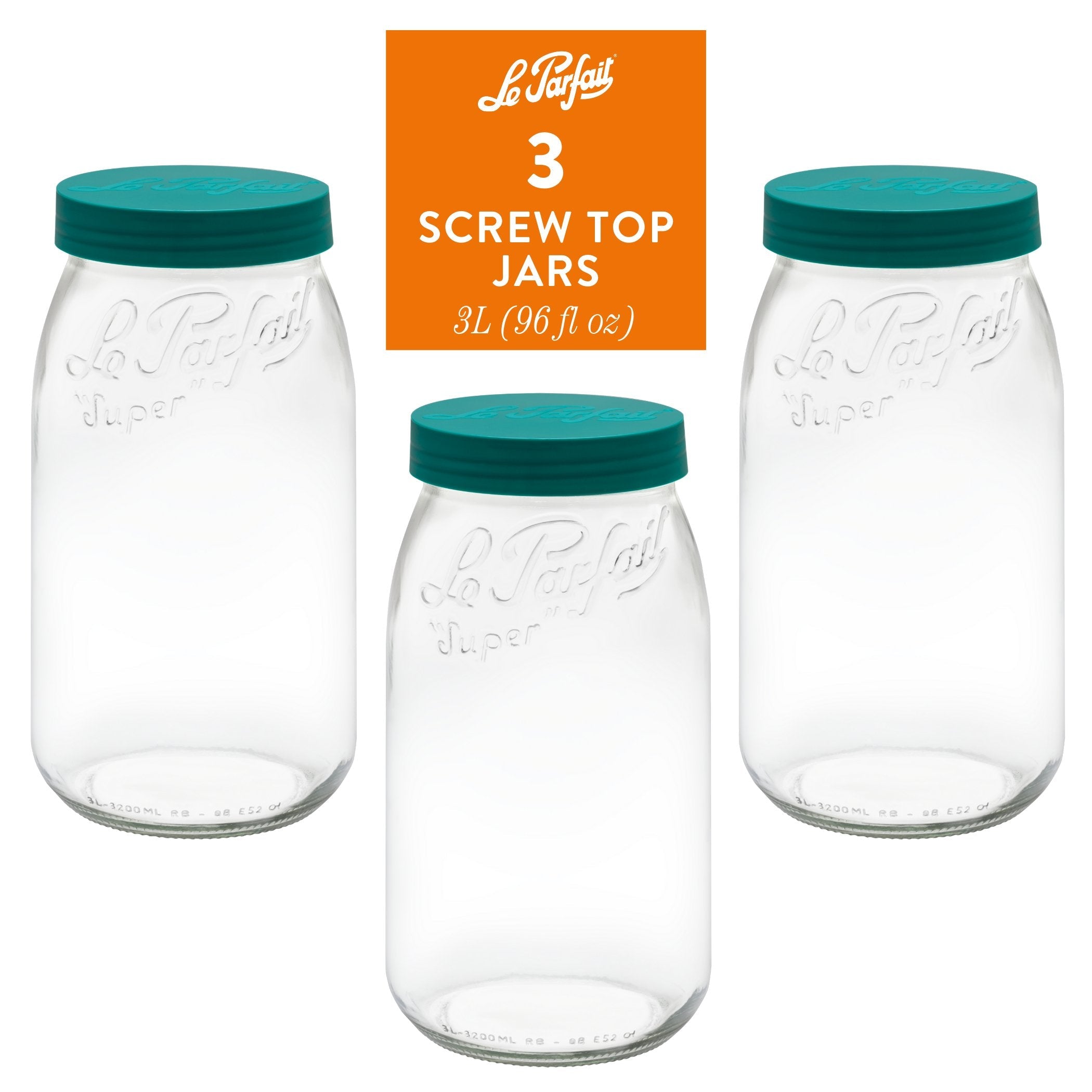Le Parfait Screw Top Jars, French Glass Storage Jars with Colorful Airtight Screw Lids
