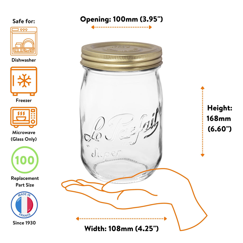 Le Parfait Screw Top Jars, French Glass Storage Jars with Colorful Airtight Screw Lids