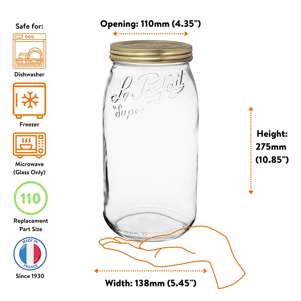 Le Parfait Screw Top Jars, French Glass Storage Jars with Colorful Airtight Screw Lids