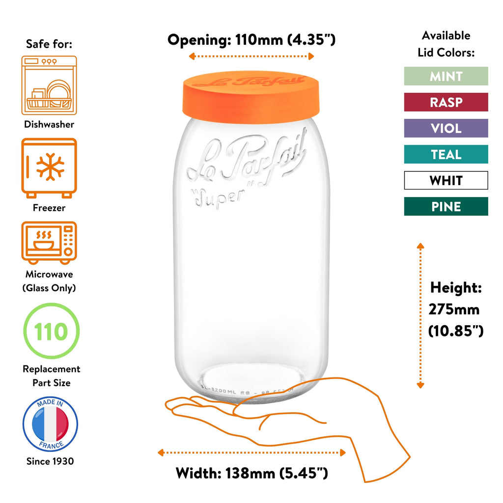 Le Parfait Screw Top Jars, French Glass Storage Jars with Colorful Airtight Screw Lids